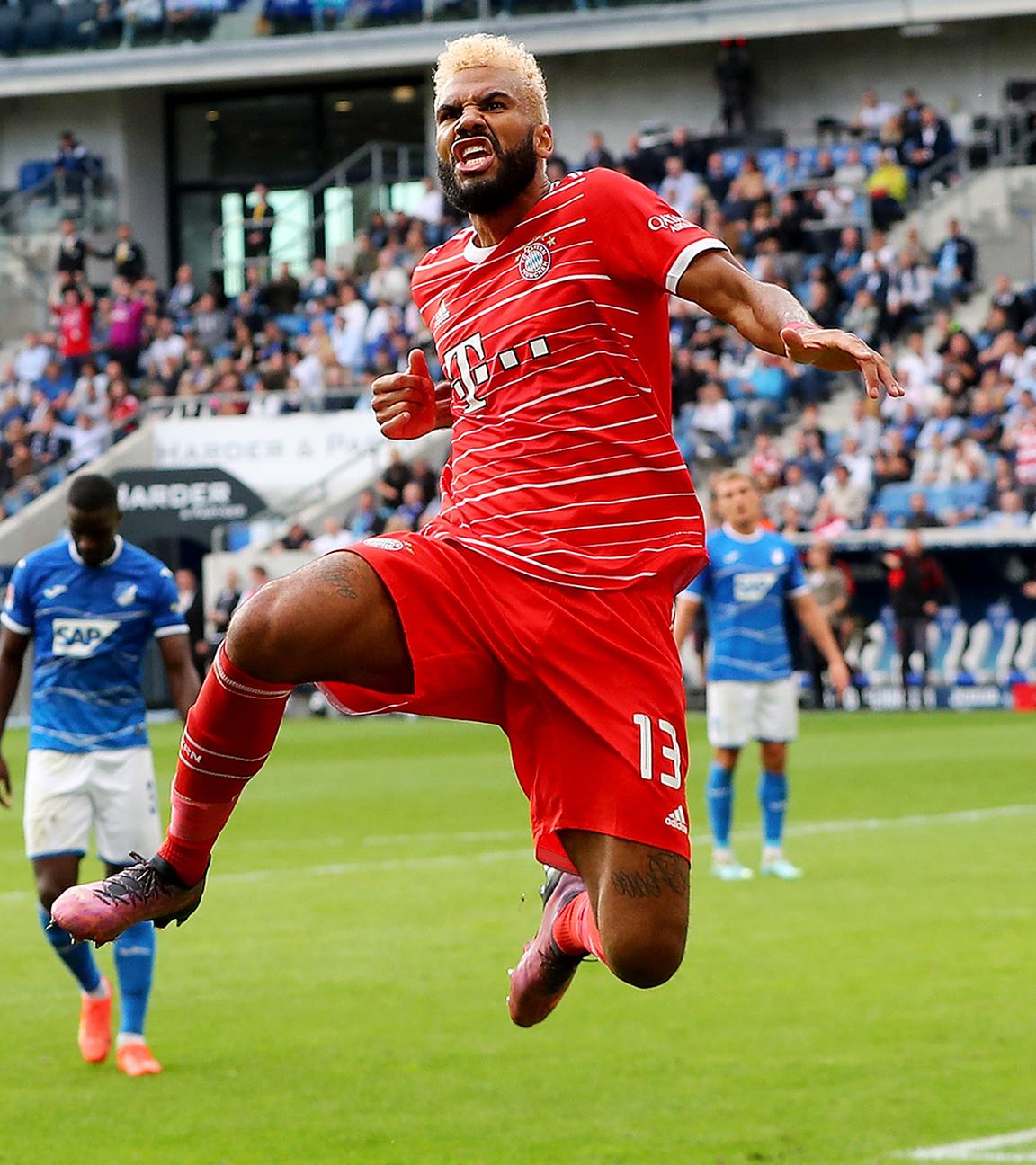 Münchens Eric Maxim Choupo-Moting jubelt nach einem Tor während des Bundesligaspiels zwischen 1899 Hoffenheim und dem FC Bayern München in Sinsheim, Deutschland, 22. Oktober 2022. 