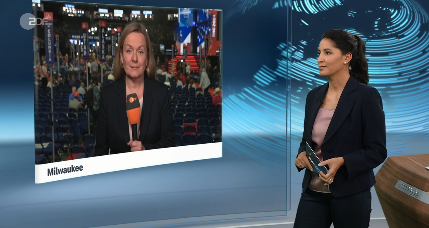 Laura Barnick im Schaltgespräch mit ZDF-Korrespondentin Claudia Bates.