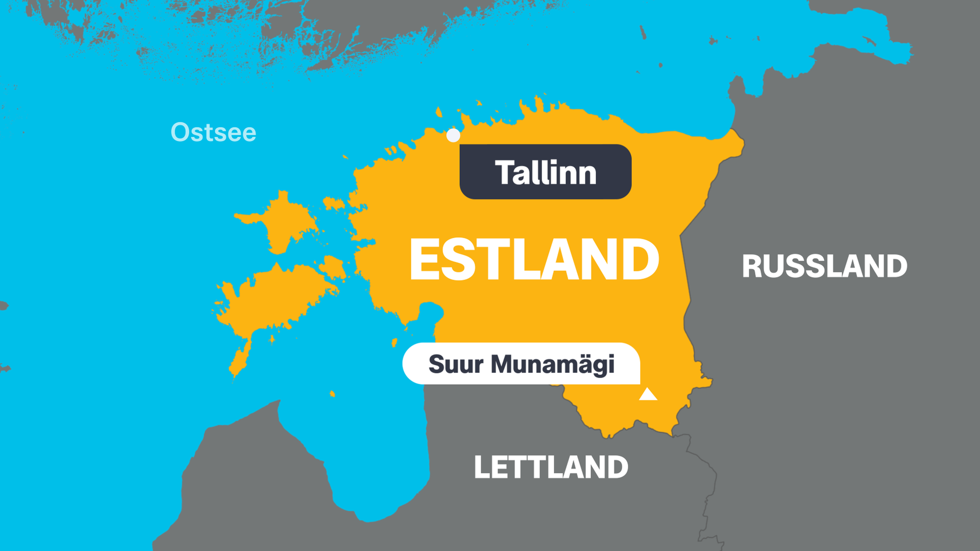 Eine Karte von Estland mit der Hauptstadt Tallinn, dem höchsten Berg Suur Munamägi und den angrenzenden Ländern.