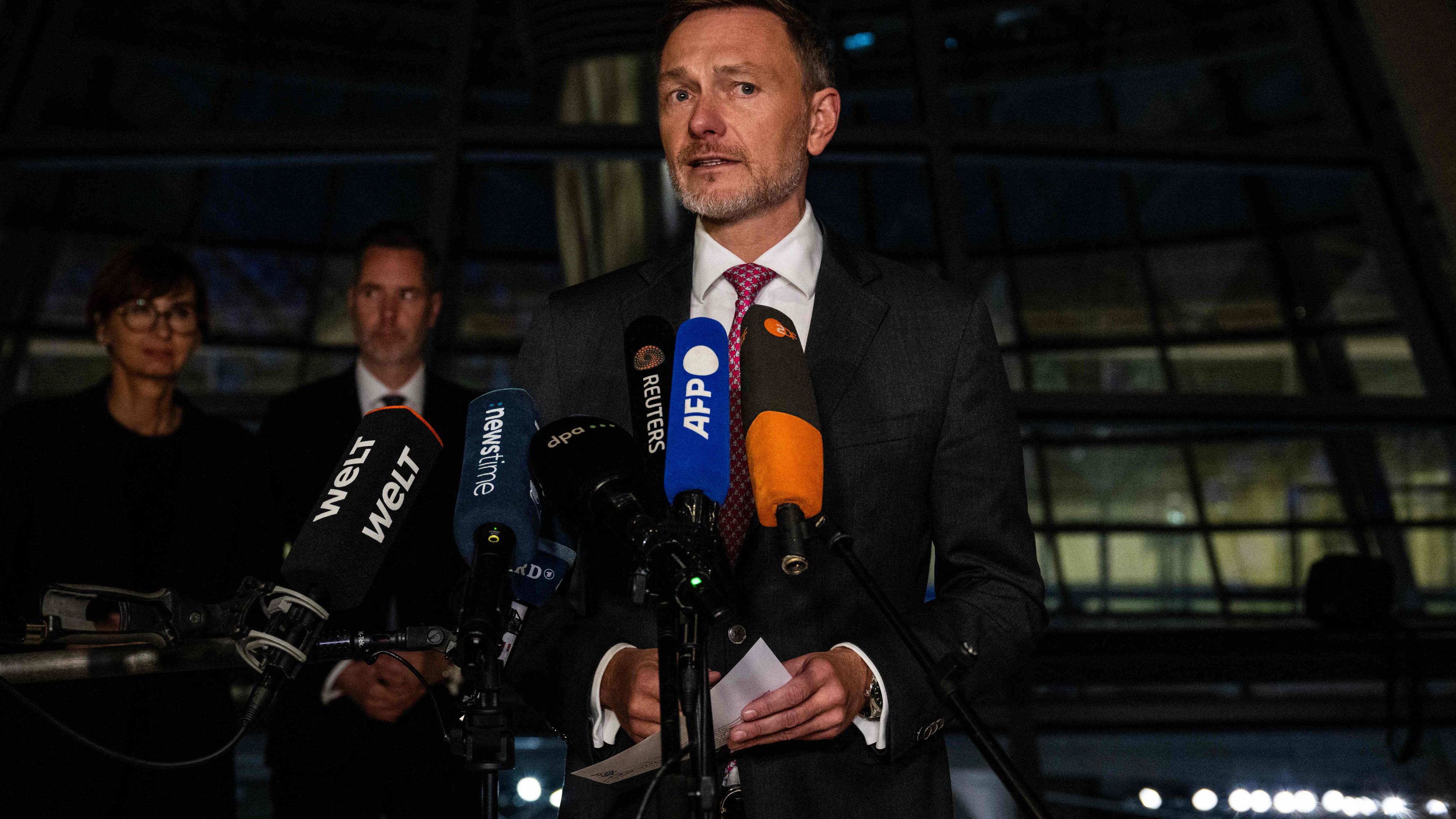 Dismissed German Finance Minister Christian Lindner leaves a faction meeting in Berlin, Germany, 06 November 2024. The German chancellor announced on 06 November, the dismissal of German Finance Minister Christian Lindner in the course of ongoing consultations between parts of the so-called traffic light coalition of SPD, Greens and FDP