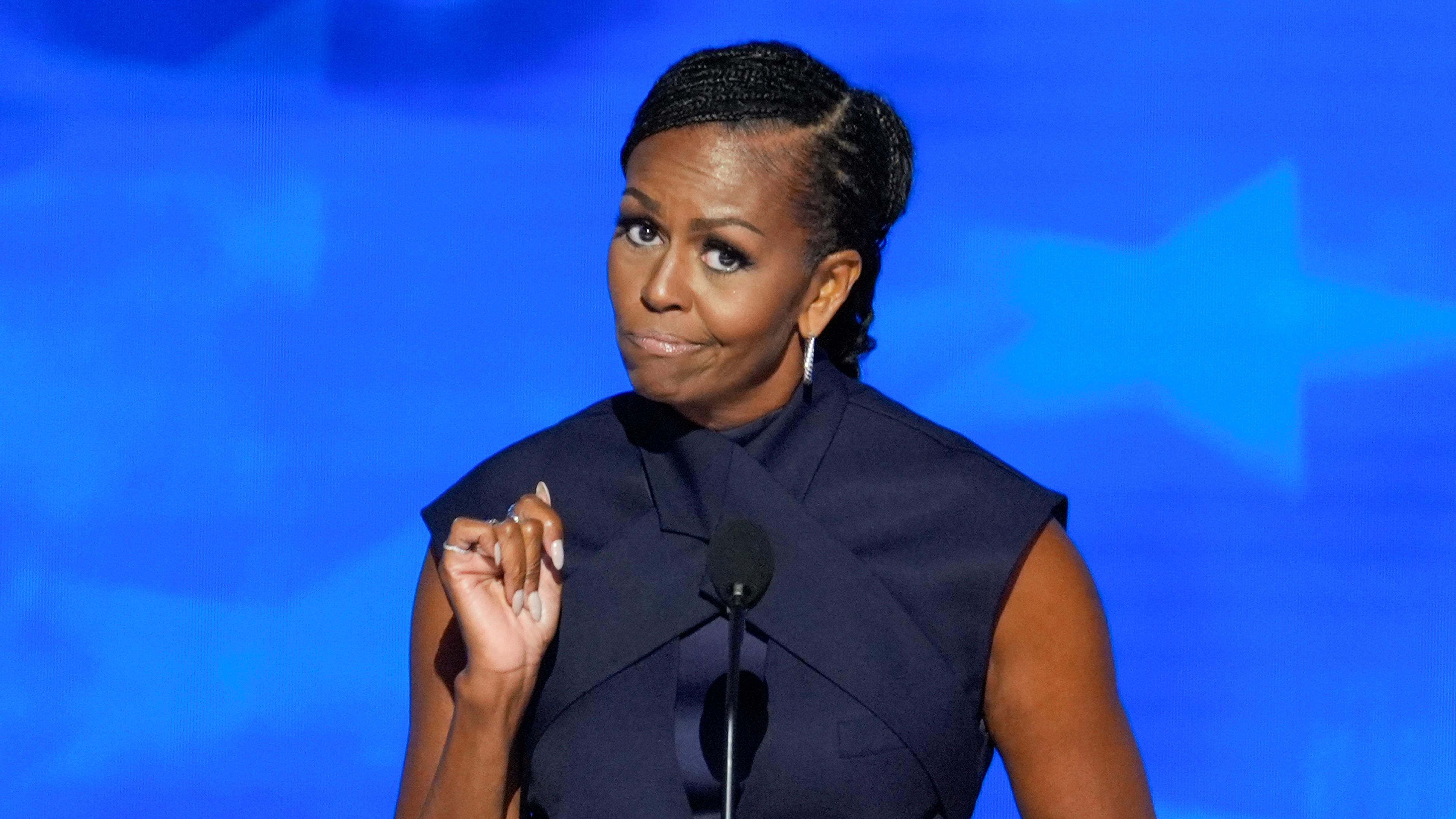 Former first lady Michelle Obama speaking during the Democratic National Convention Tuesday, Aug. 20, 2024, in Chicago