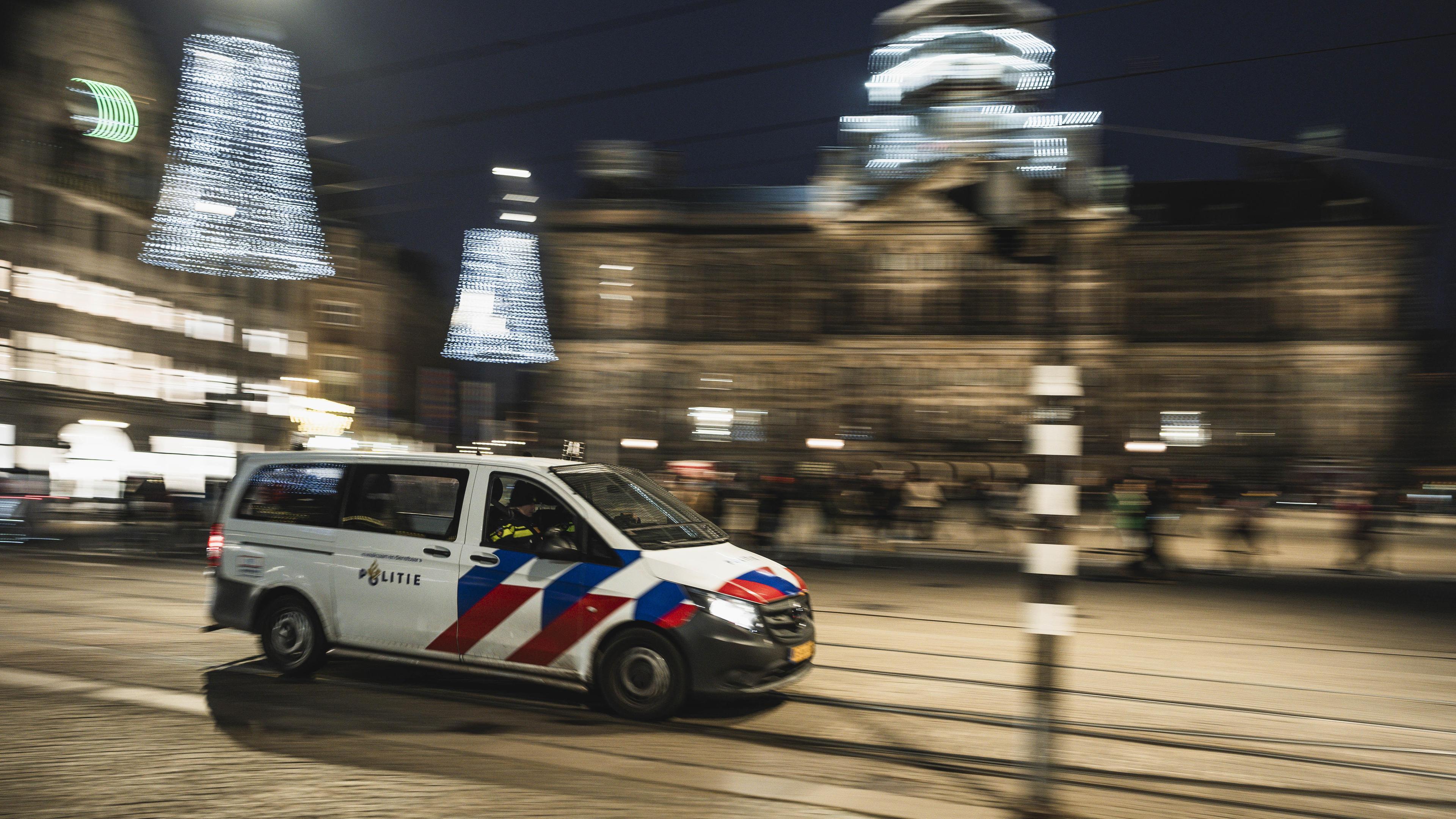 Police patrol in the center of Amsterdam, Netherlands, 08 November 2024. Amsterdam has banned demonstrations for three days following the overnight violence in which Maccabi supporters were involved after their soccer match at Ajax on 07 November. The incidents have been labelled as "anti-Semitic" by the Amsterdam mayor and several heads of states and governments.