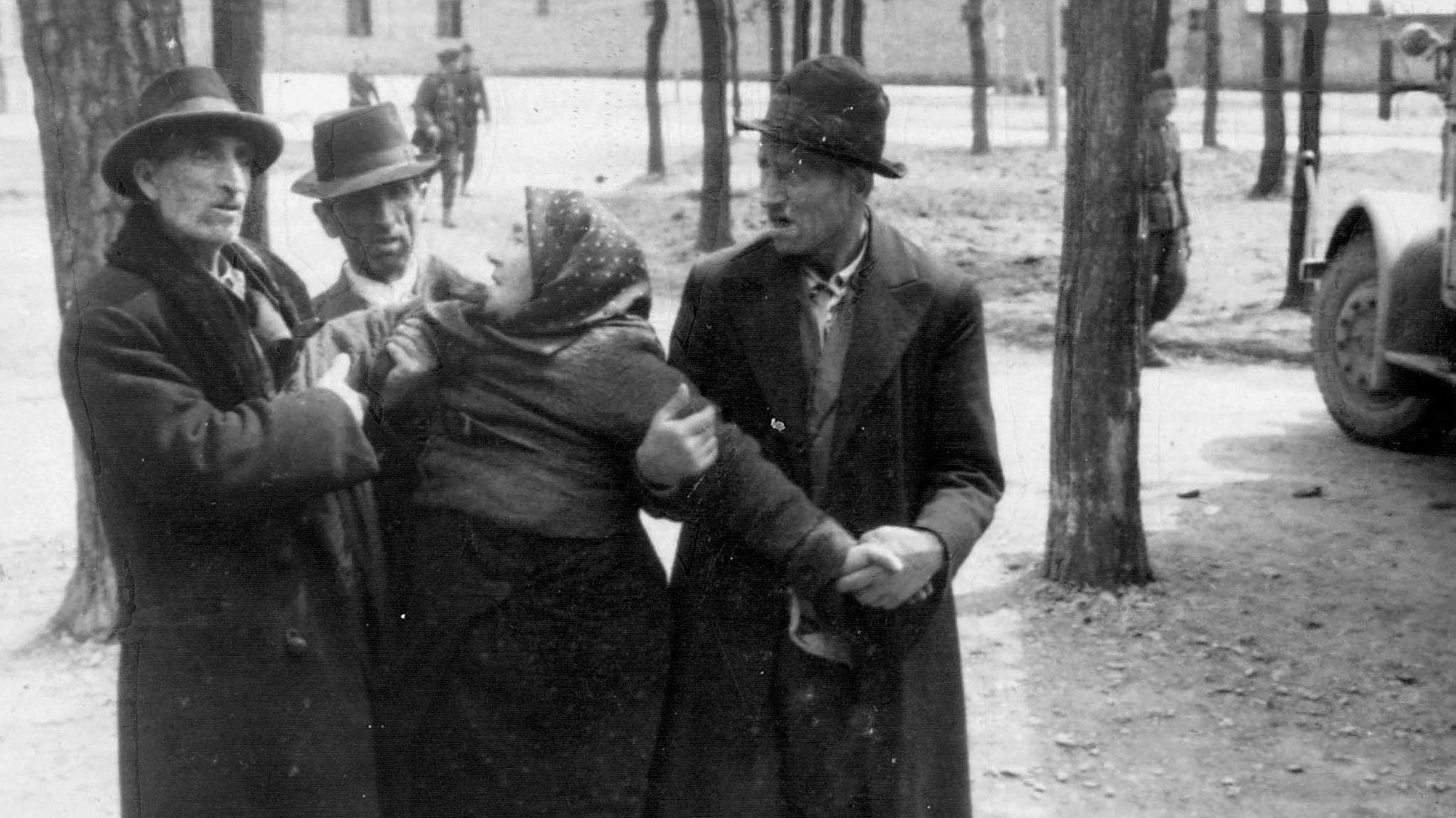 KZ Auschwitz-Birkenau - Rechts ein LKW, mit dem die alte Dame wahrscheinlich von der Rampe zur Gaskammer gebracht wurde