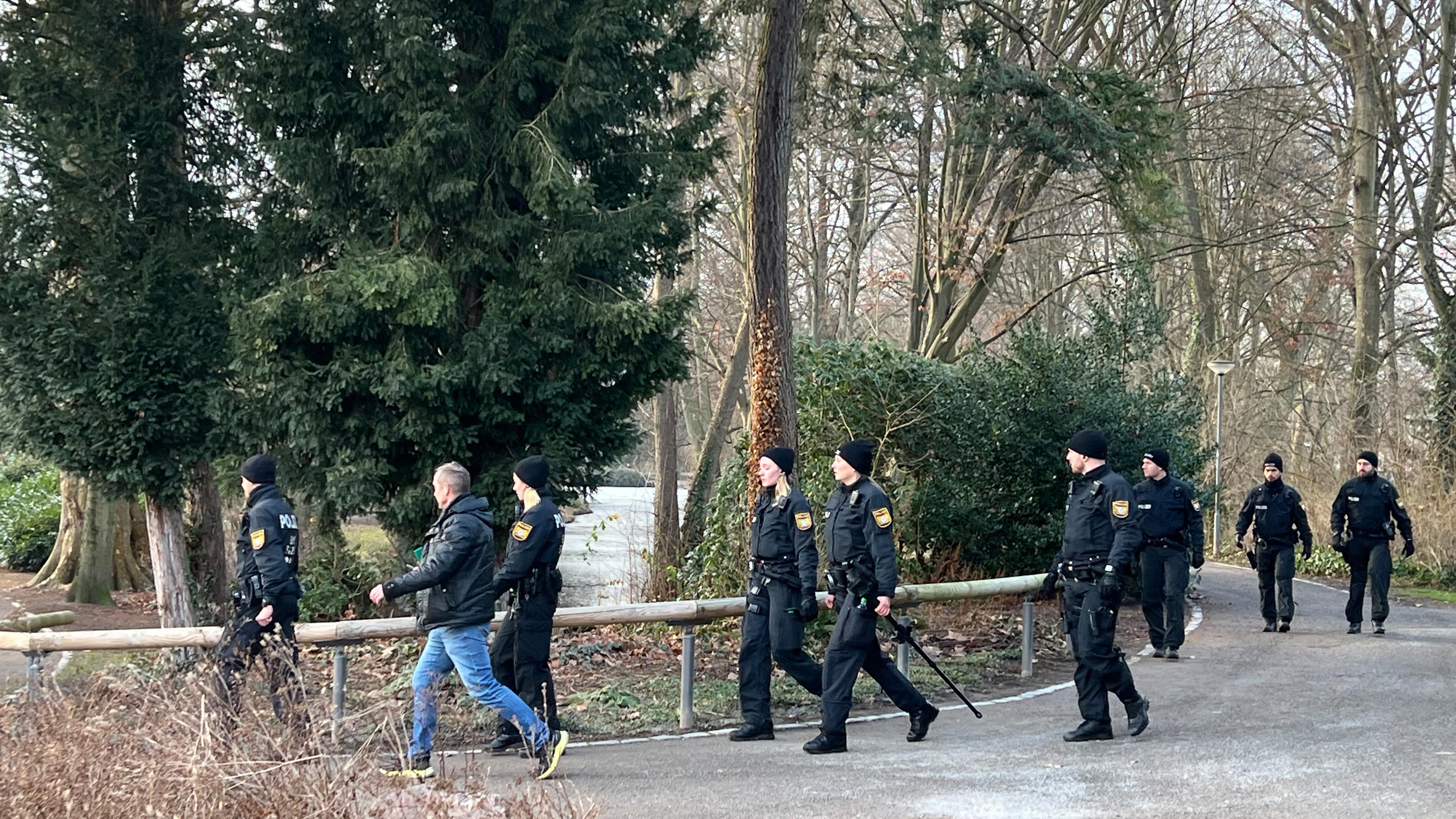 Aschaffenburg, Germany, 22.01.2025: German police secures a park, where earlier today two people were killed in a knife attack