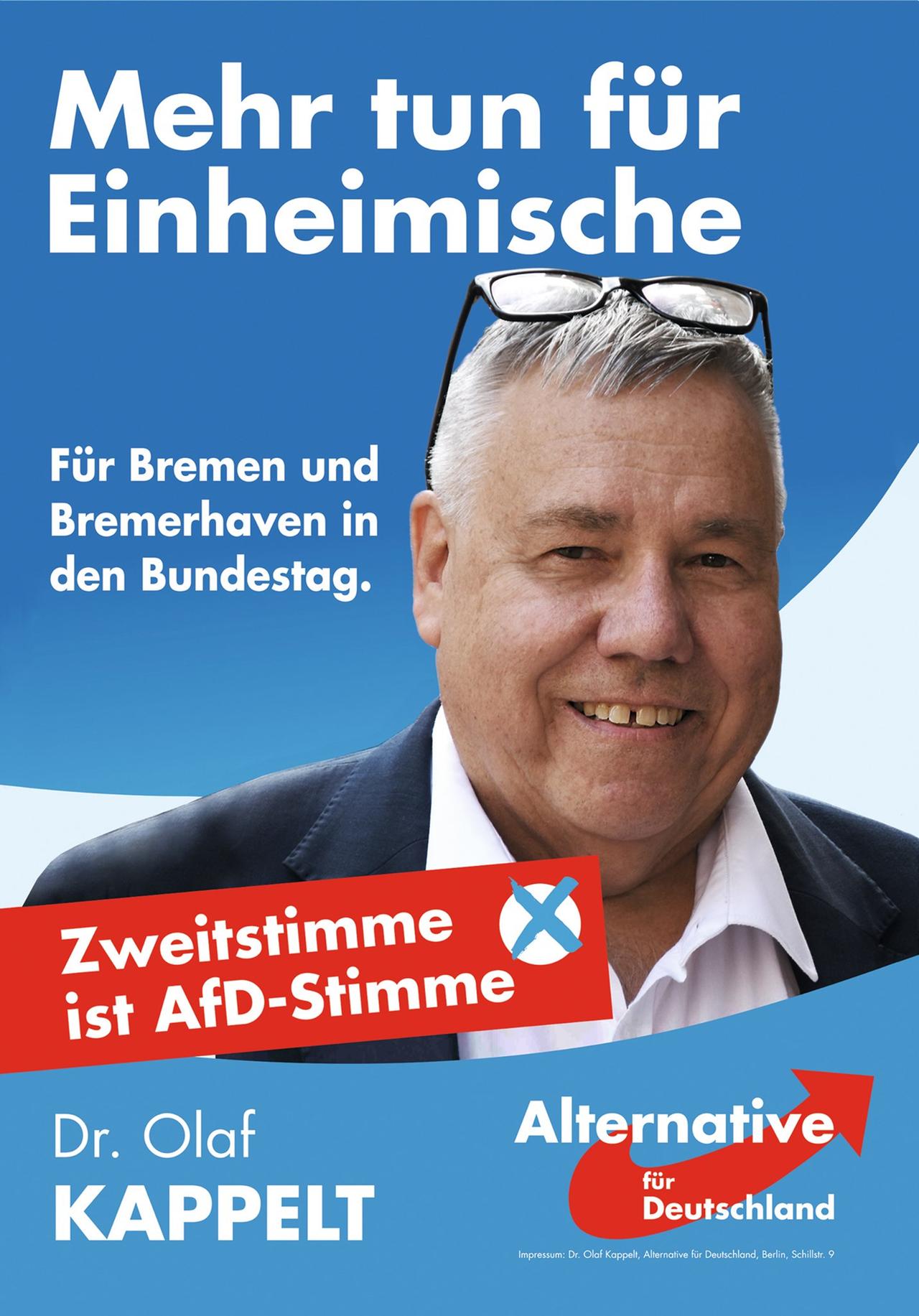 Das AfD-Wahlplakat von Hans Kappelt zur Bundestagswahl 2021