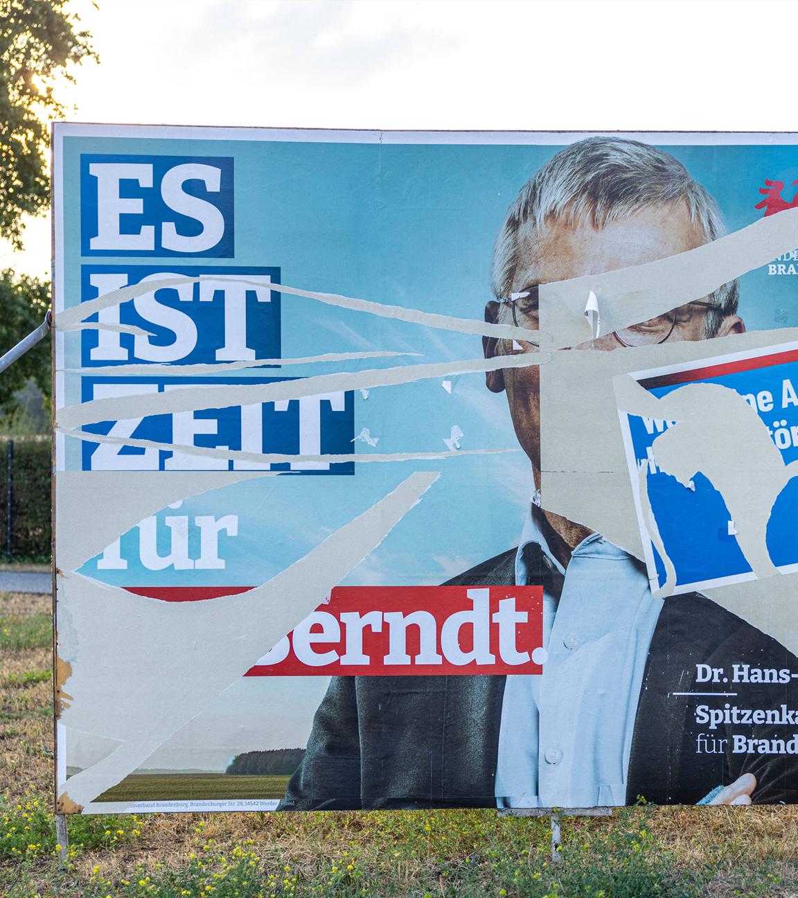 Ein zerissenes Wahlplakat der AfD