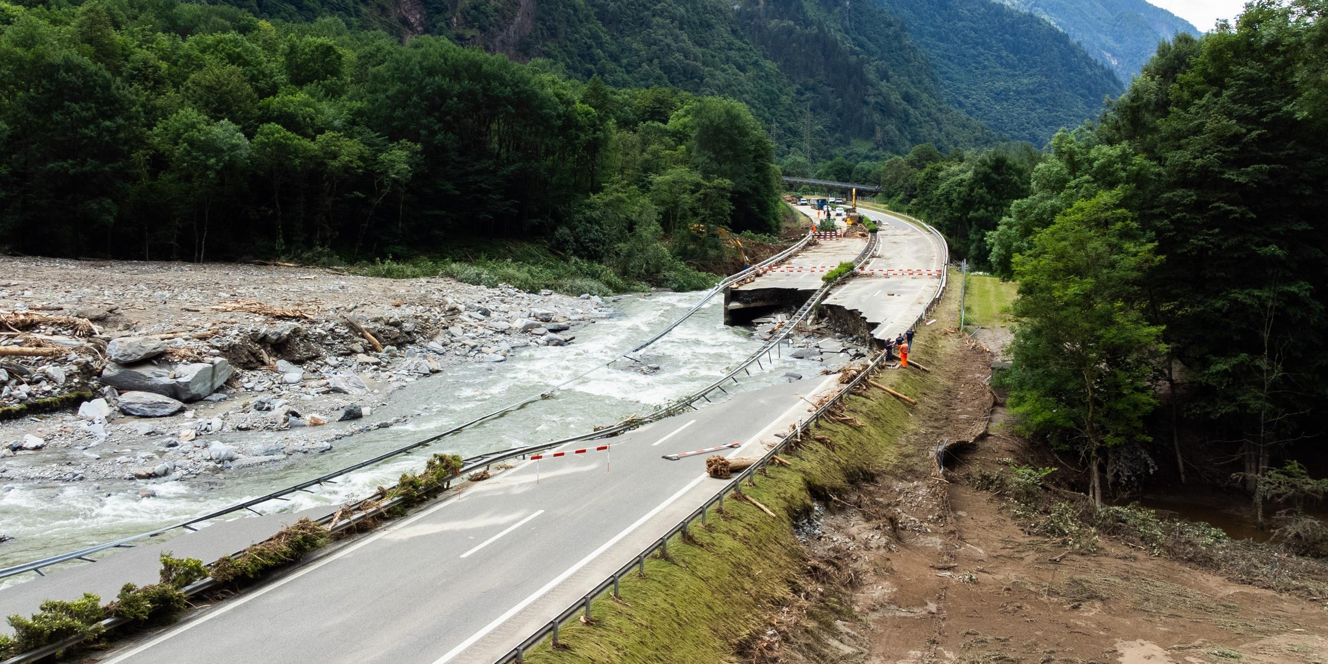 Repair works following heavy rain in Switzerland's Misox valley