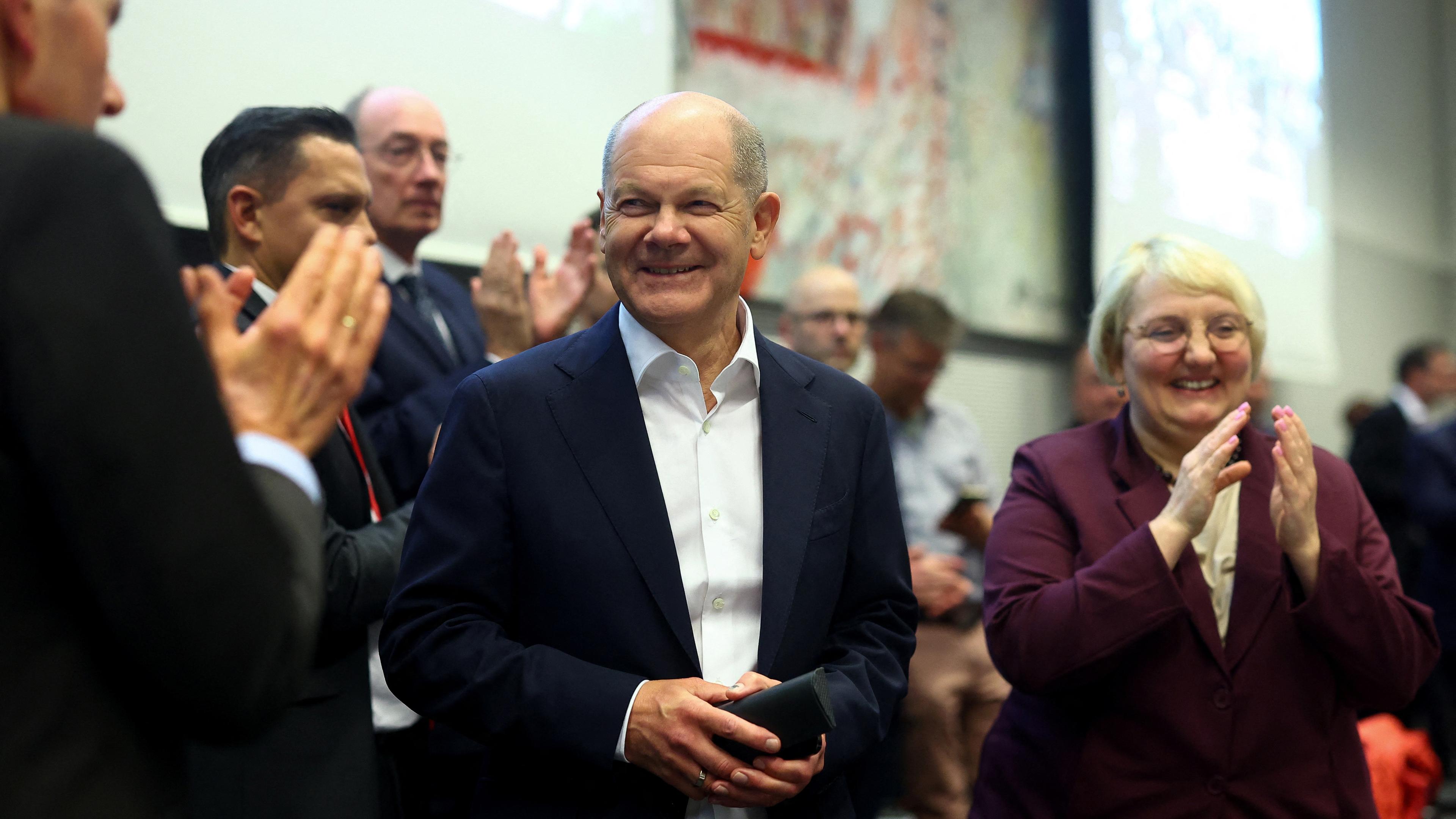 German Chancellor Scholz meets with SPD members at the Bundestag, in Berlin