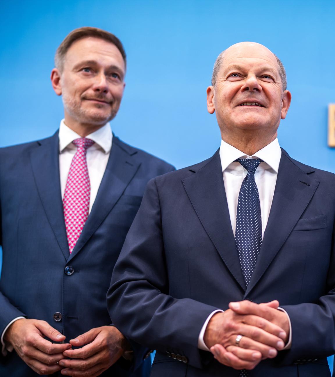 Olaf Scholz, Christian Lindner und Robert Habeck bei der Vorstellung des Bundeshaushalts 2025