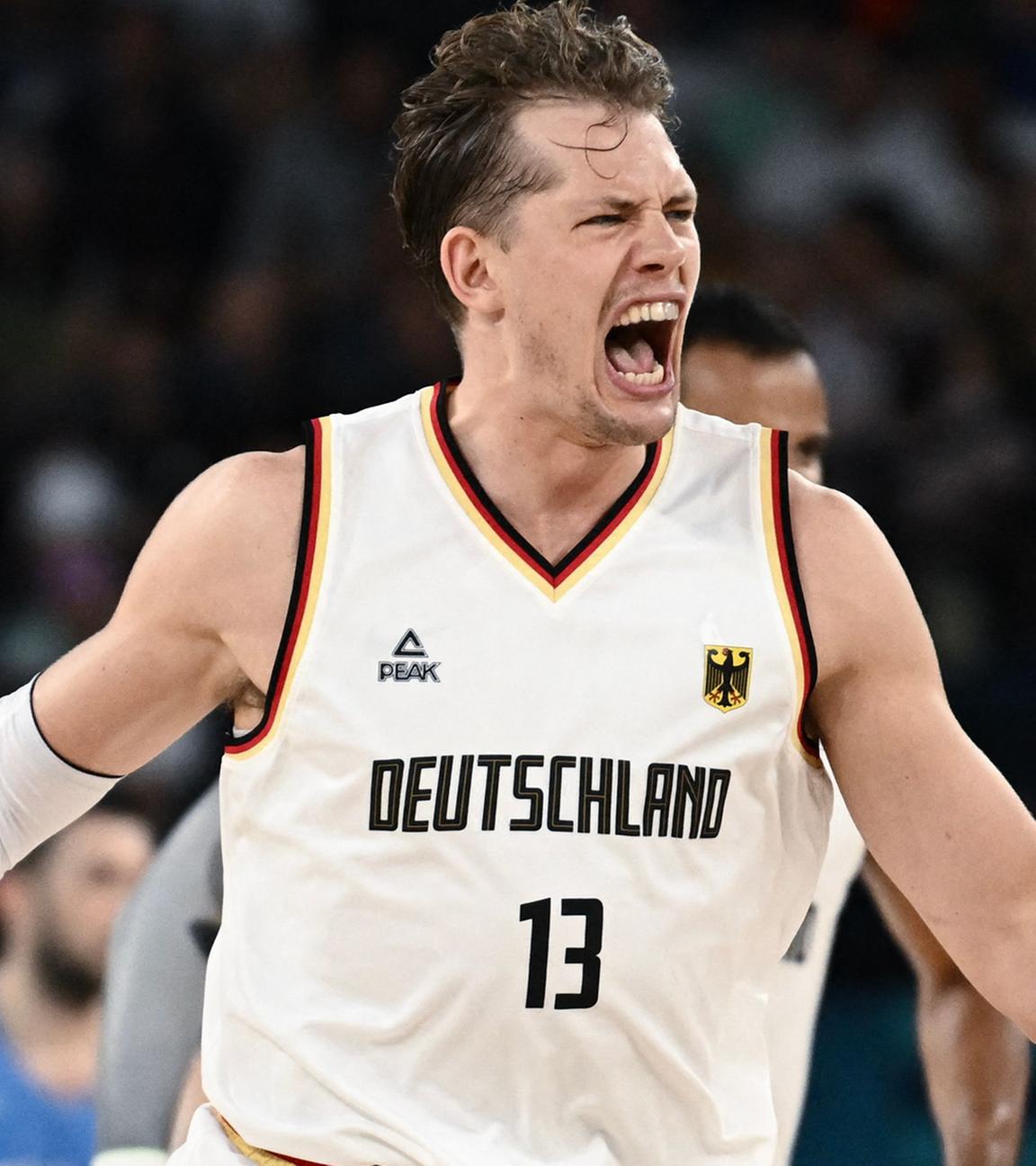 Deutschlands Nummer 13, Moritz Wagner, reagiert während des Basketball-Viertelfinalspiels.