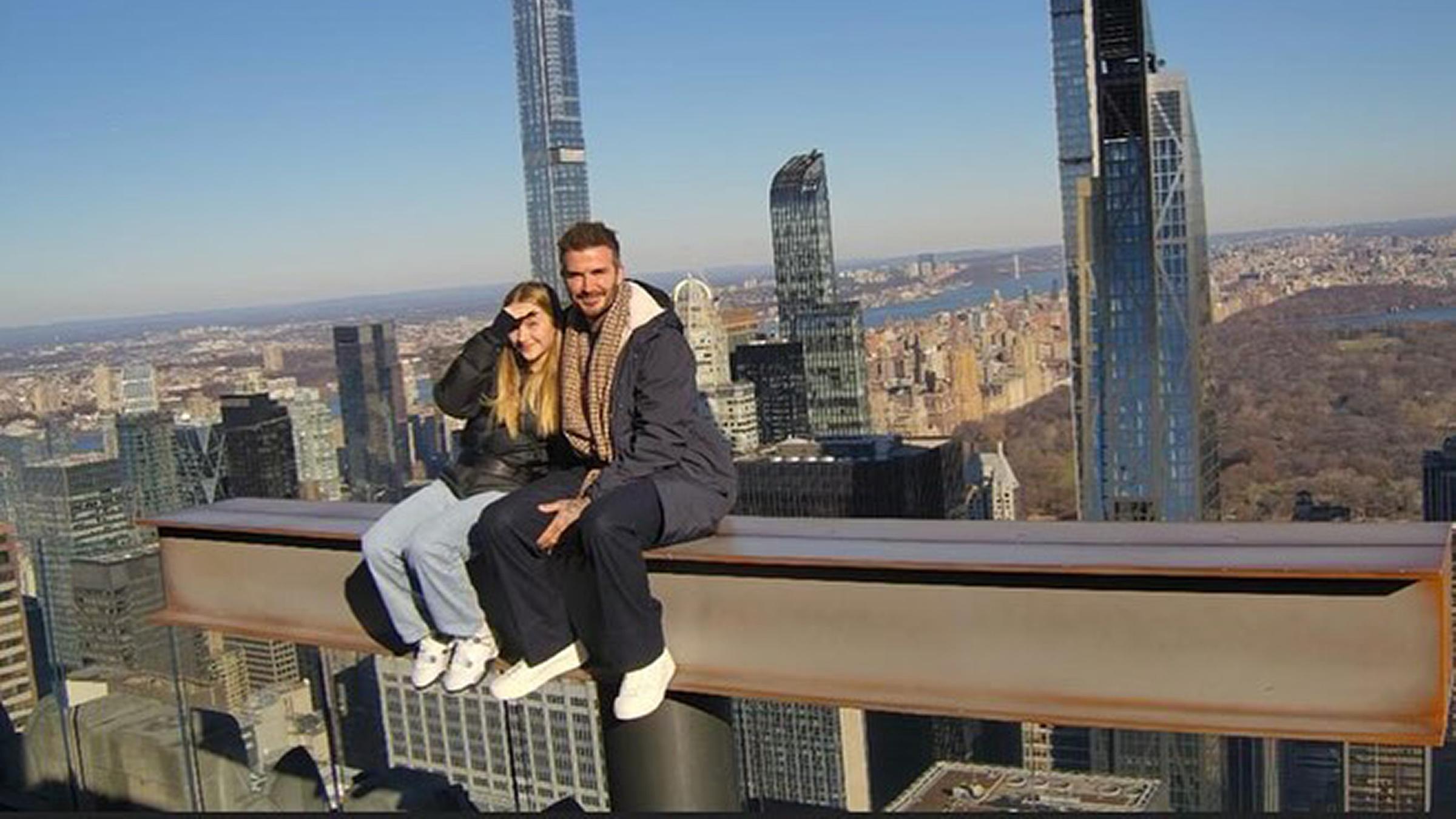 David Beckham mit Tochter Harper vor der New Yorker Skyline