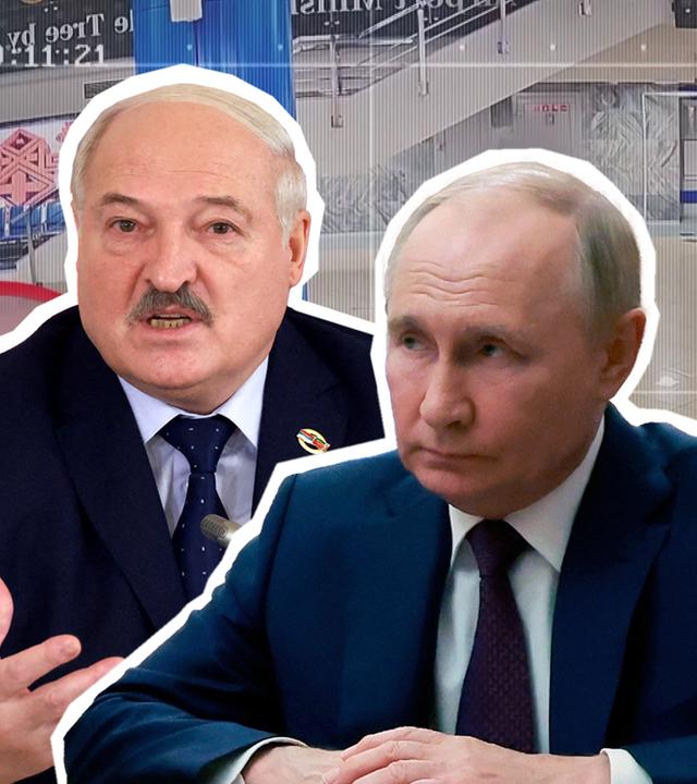 Der belarussische Präsident Lukaschenko und der russische Präsident Putin sind gemeinsam abgebildet.