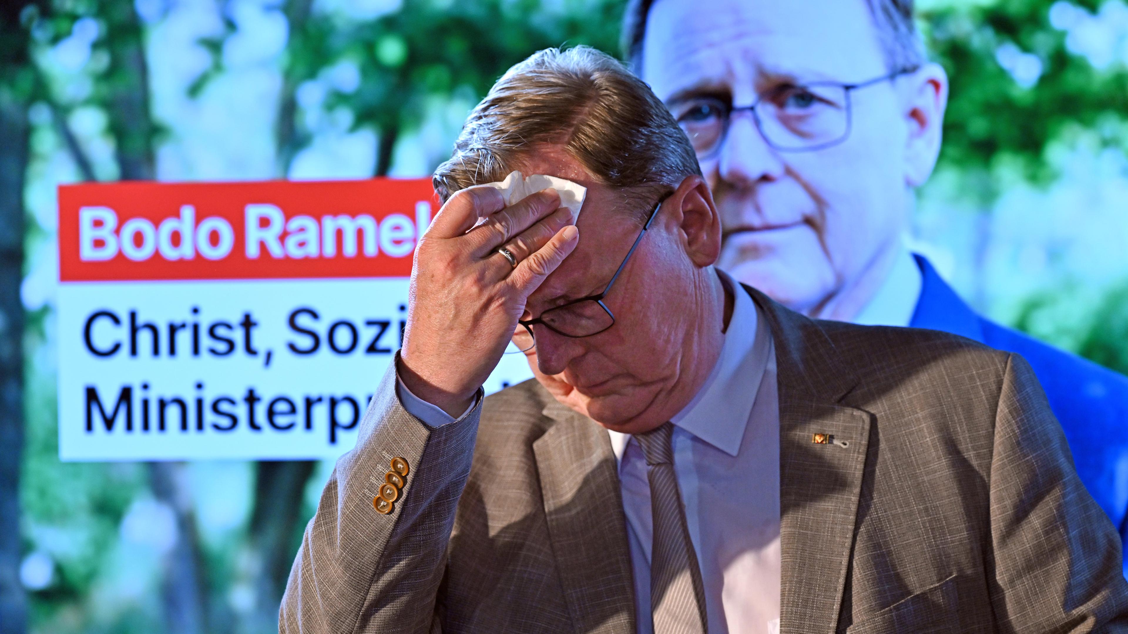 Bodo Ramelow, Ministerpräsident von Thüringen und Spitzenkandidat der Linken, während der Präsentation der Landtagswahlkampagne der Partei Die Linke Thüringen.