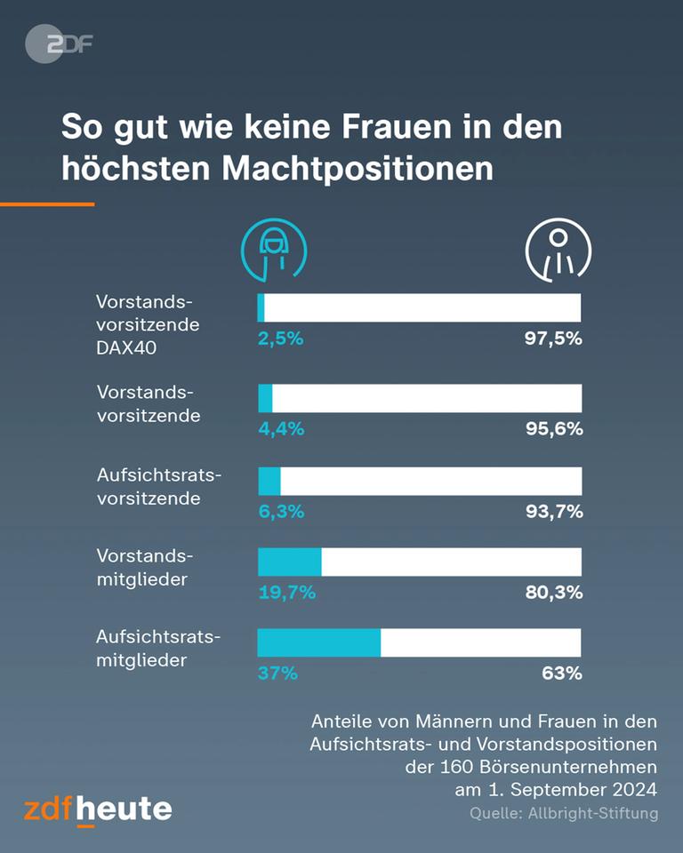 Diagramm, dass den prozentualen Anteil von Frauen in Machtpositionen zeigt.