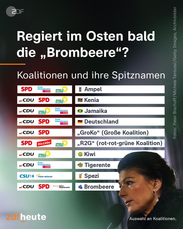 Übersicht über mögliche Koalitionen in den ostdeutschen Bundesländern