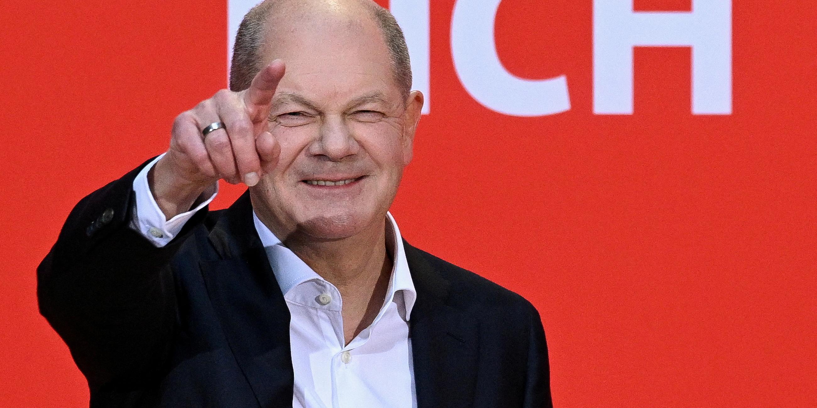 Bundeskanzler Olaf Scholz bei einer Wahlkampfveranstaltung in Berlin