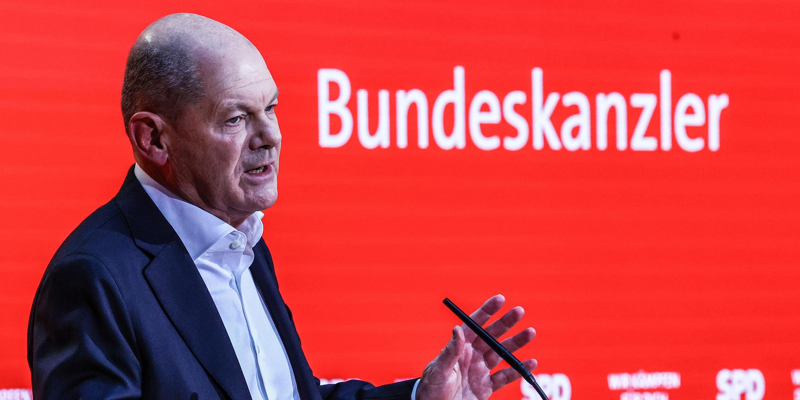 Bundeskanzler Olaf Scholz bei einer Wahlkampfveranstaltung in Berlin