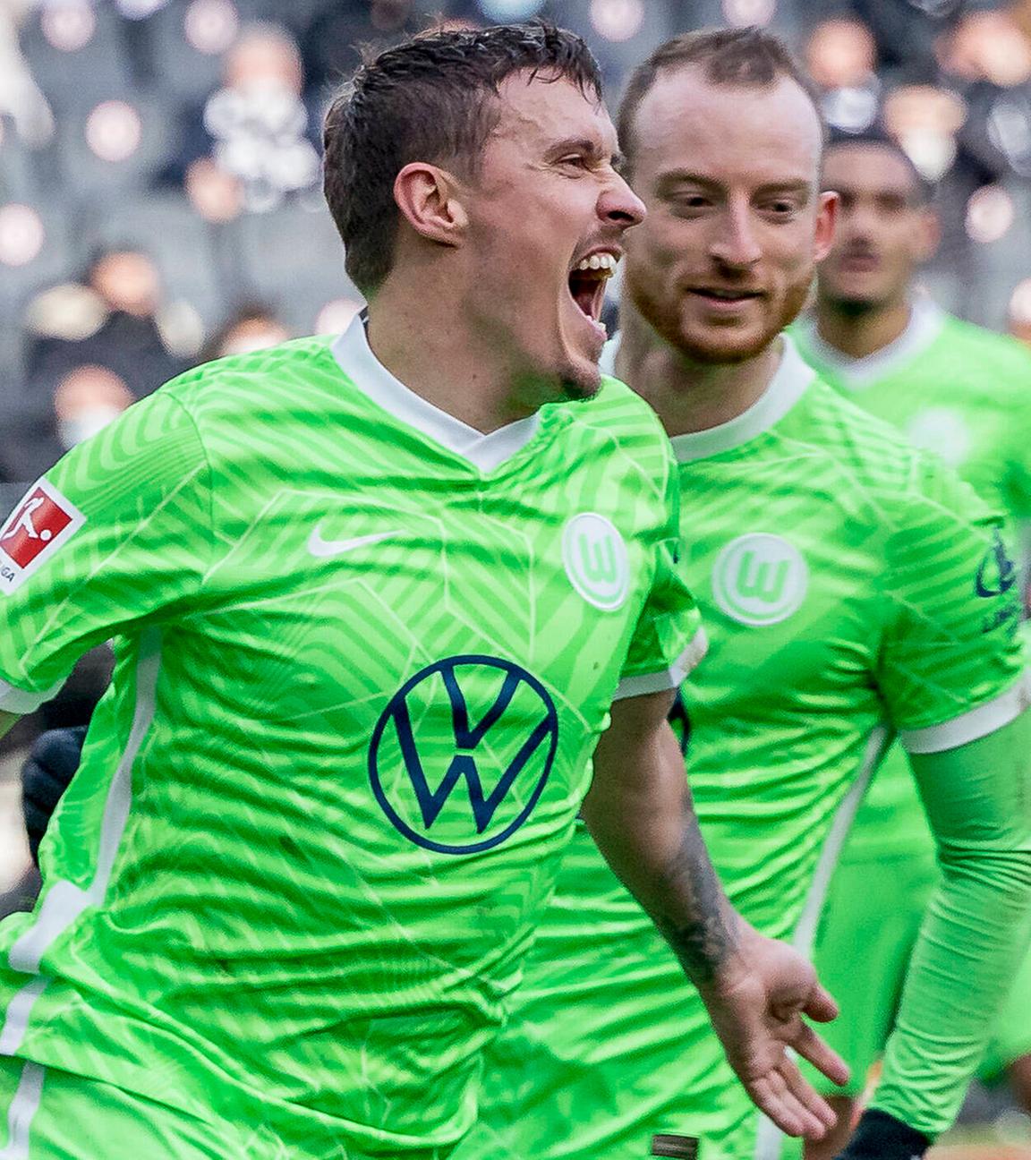 Torjubel durch Max Kruse vom VfL Wolfsburg gegen Eintracht Frankfurt am 12.02.2022 in Frankfurt.