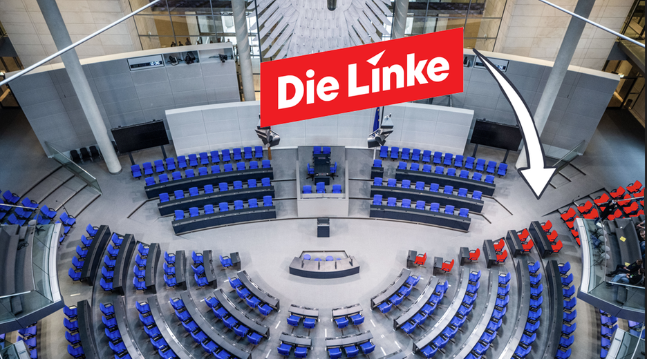 Hier sieht man eingefärbt die Sitze der Links-Fraktion im Bundestag 