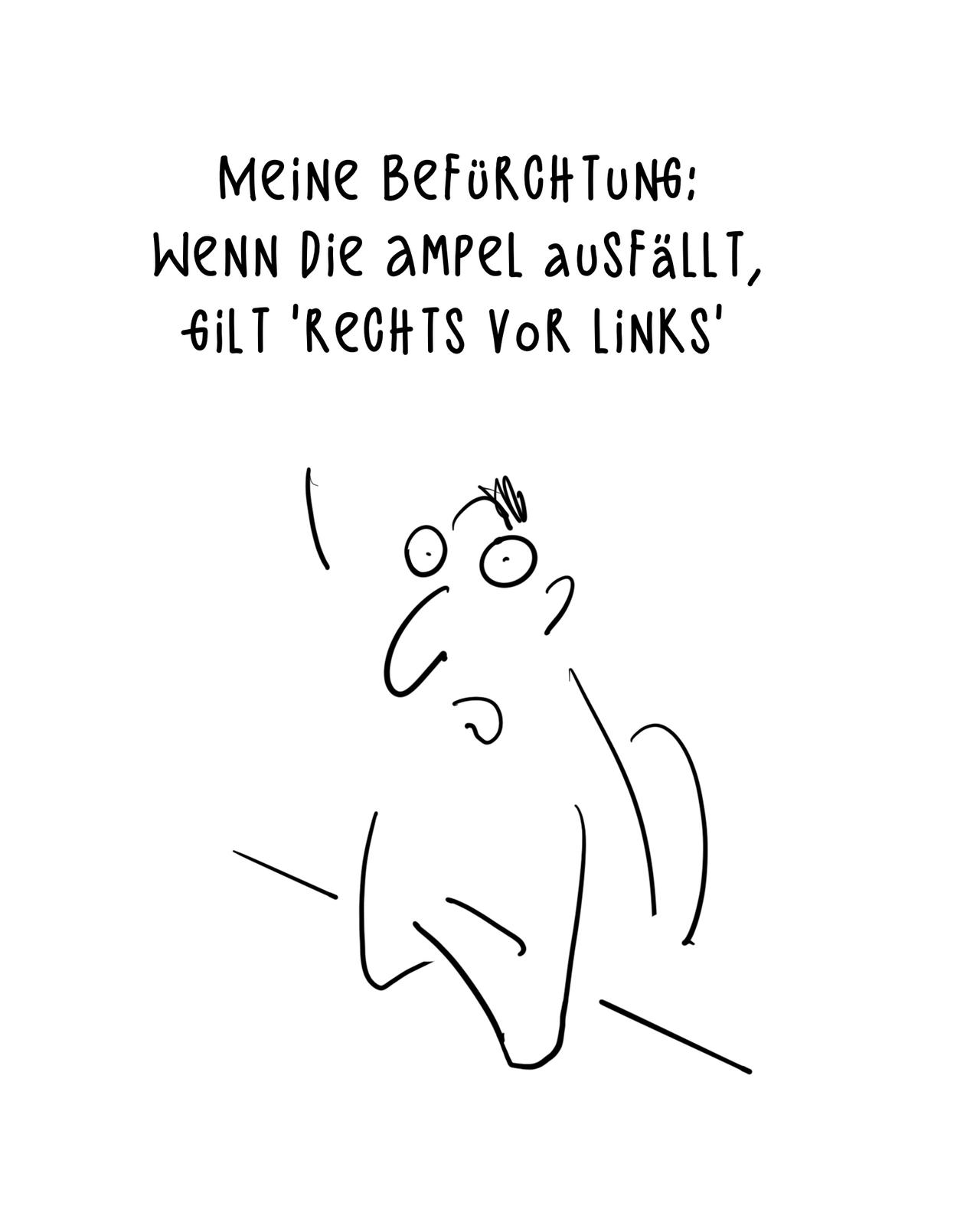 Cartoon: Meine Befürchtung, wenn die Ampel ausfällt gilt "Rechts vor Links"