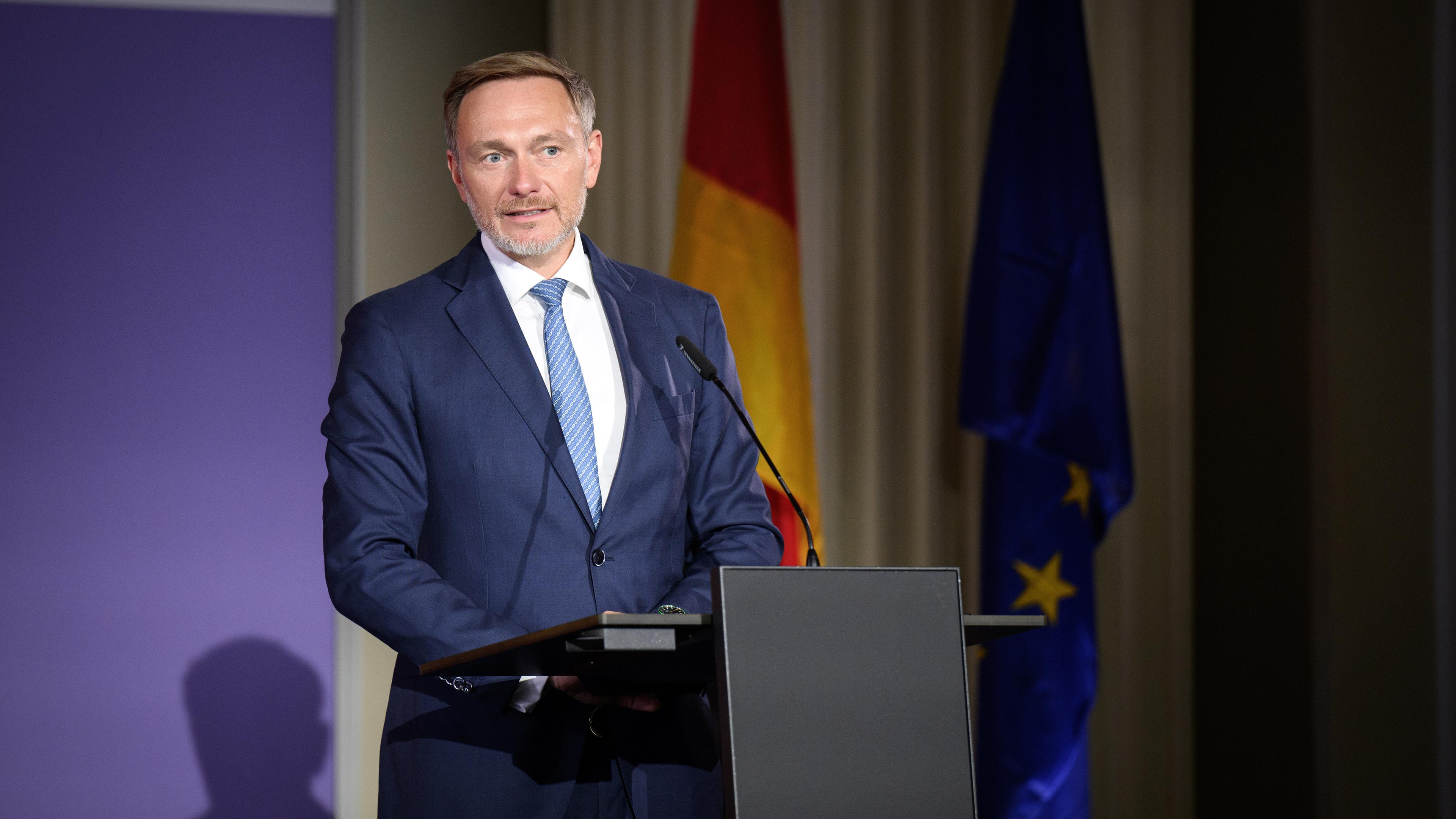 Christian Lindner spricht bei der Festveranstaltung 75 Jahre Bundesministerium für Finanzen im Bundesministerium der Finanzen am 19.09.2024.