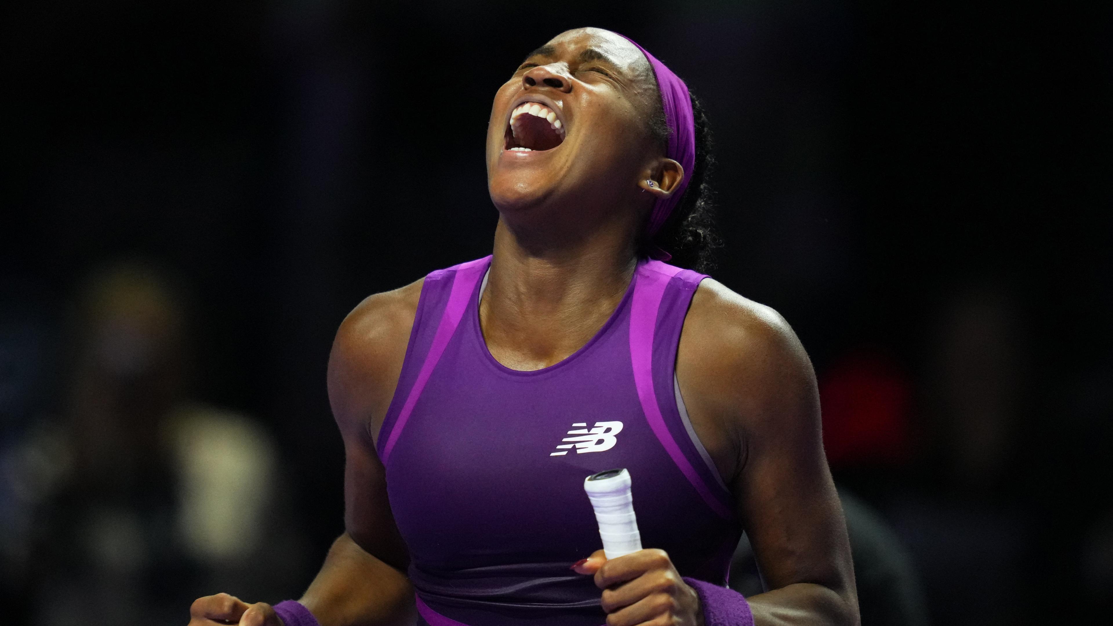 Coco Gauff jubelt nach ihrem Sieg gegen Qinwen Zheng.