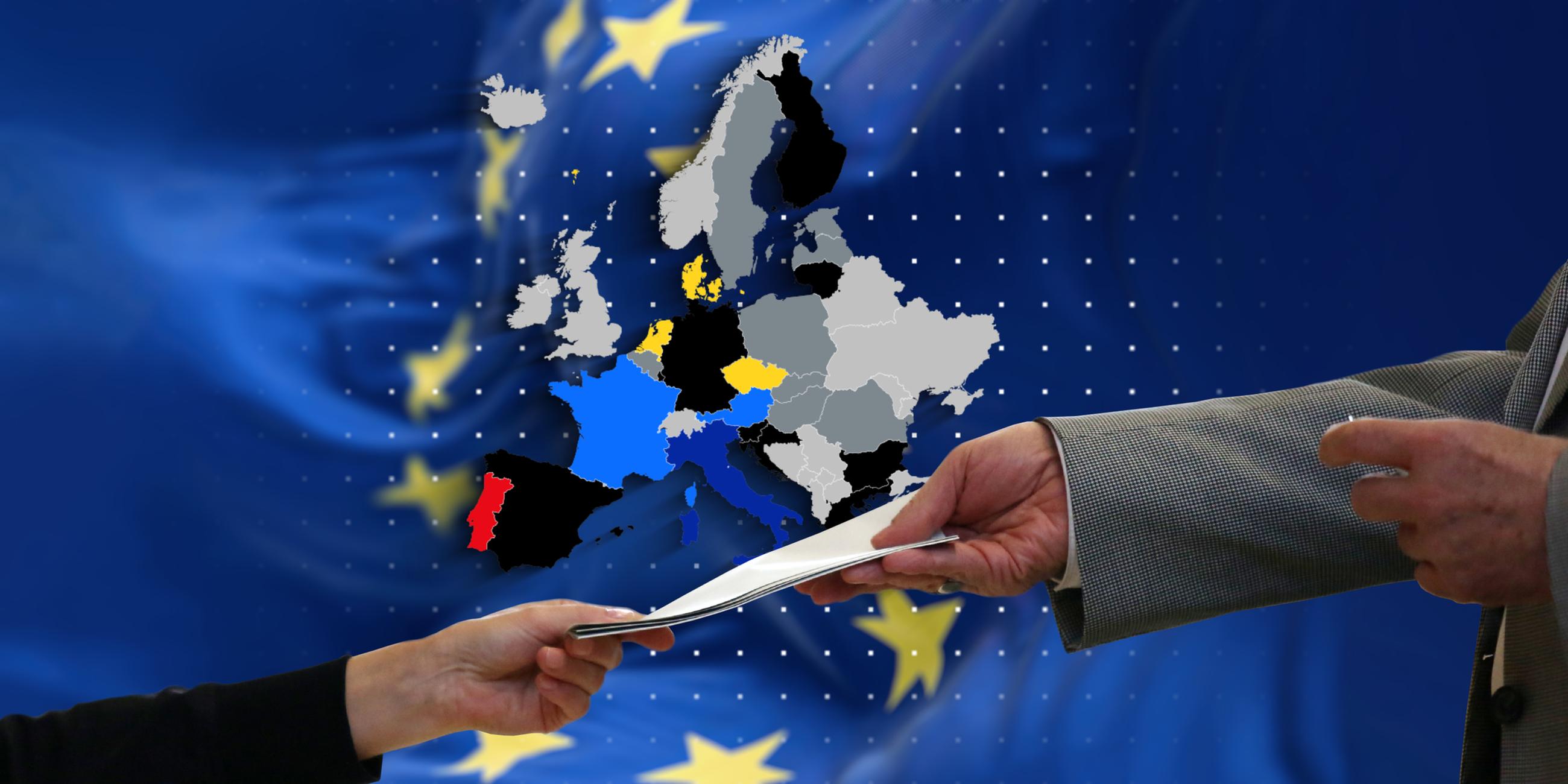 Symbolbild zur Europawahl mit Karte des Abstimmungsergebnisses nach Ländern