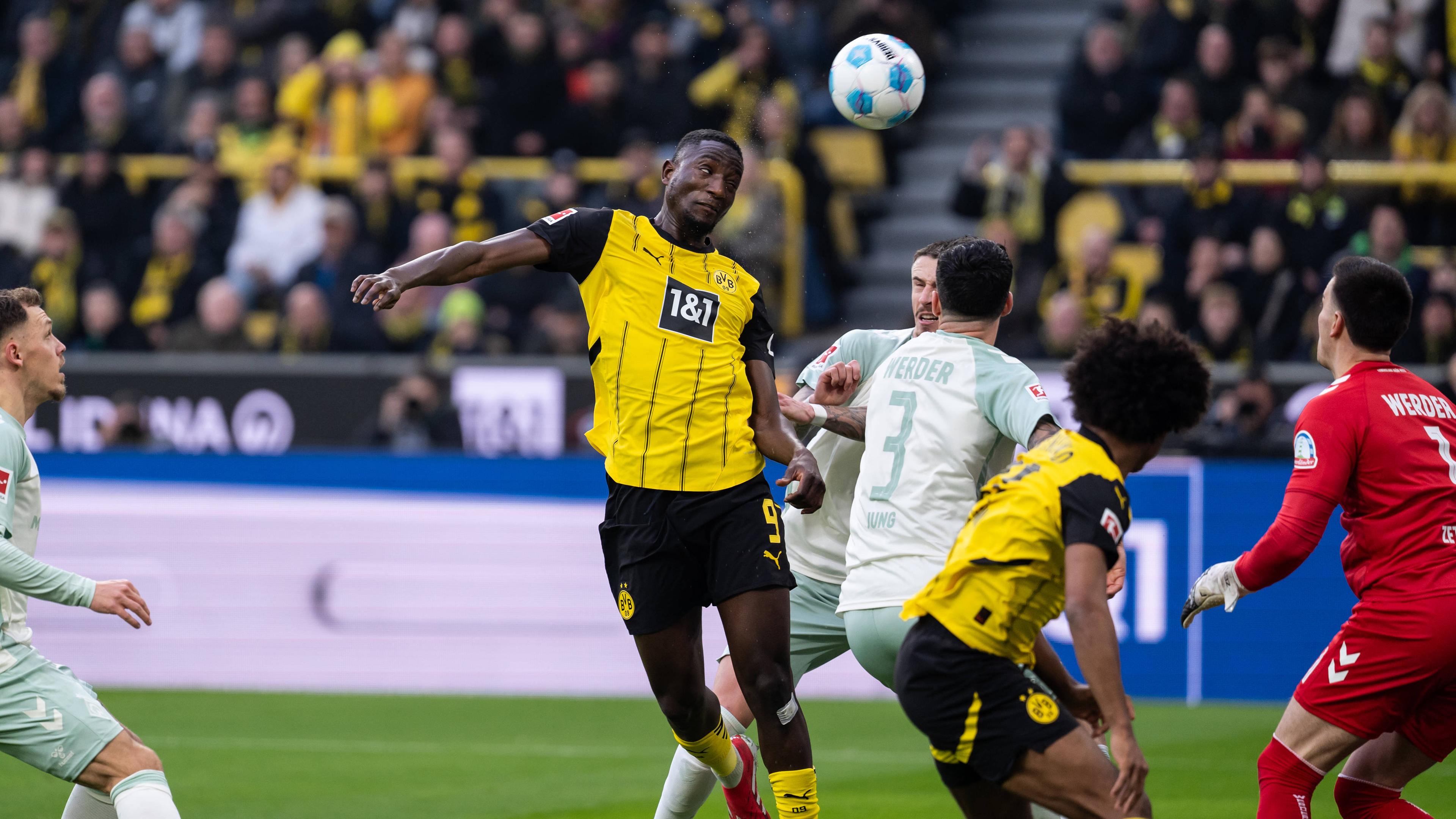 Dortmunds Sehrou Guirassy in Aktion beim Spiel gegen Bremen am 25.01.2025.