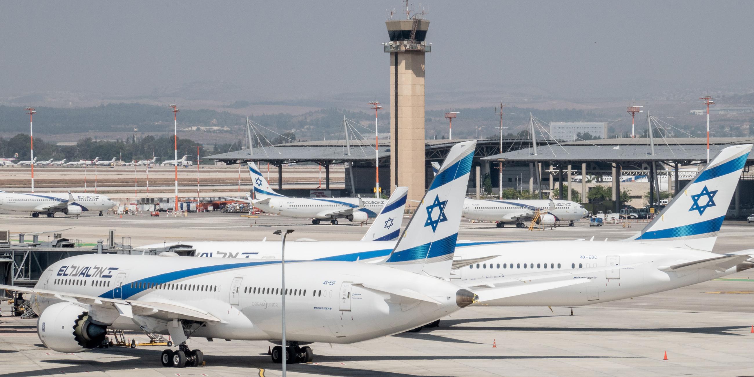 Flugzeuge der israelischen Fluggesellschaft El Al Airlines auf dem Flughafen Ben Gurion International Airport. 