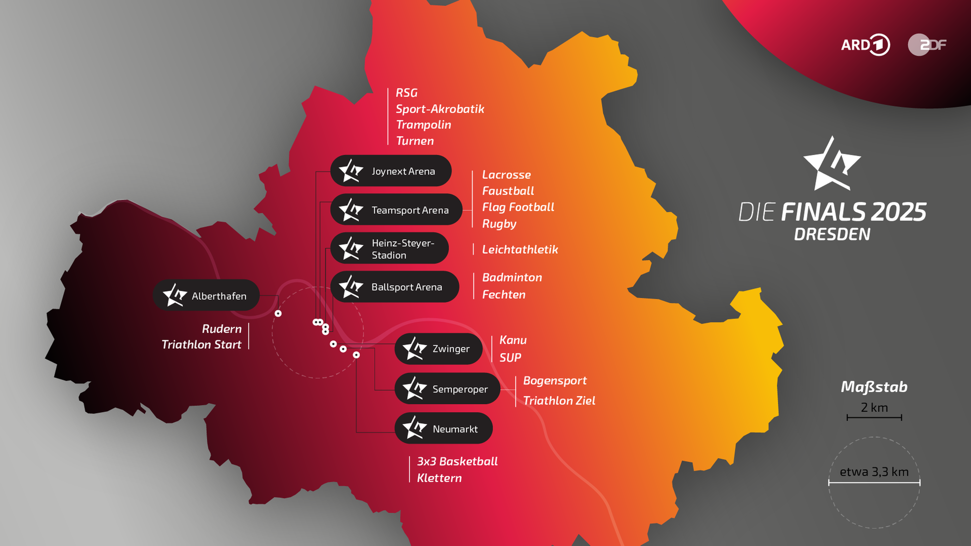 Die Wettkampfstätten der Finale 2025 in Dresden