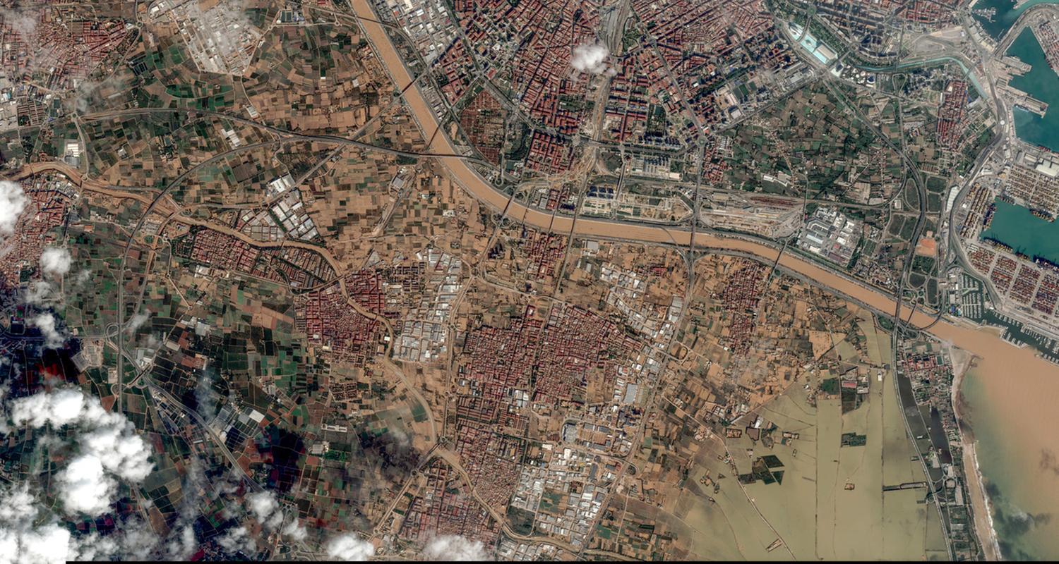 Satellitenbild von Valencia nach den Regenfällen vom 31. Oktober 2024