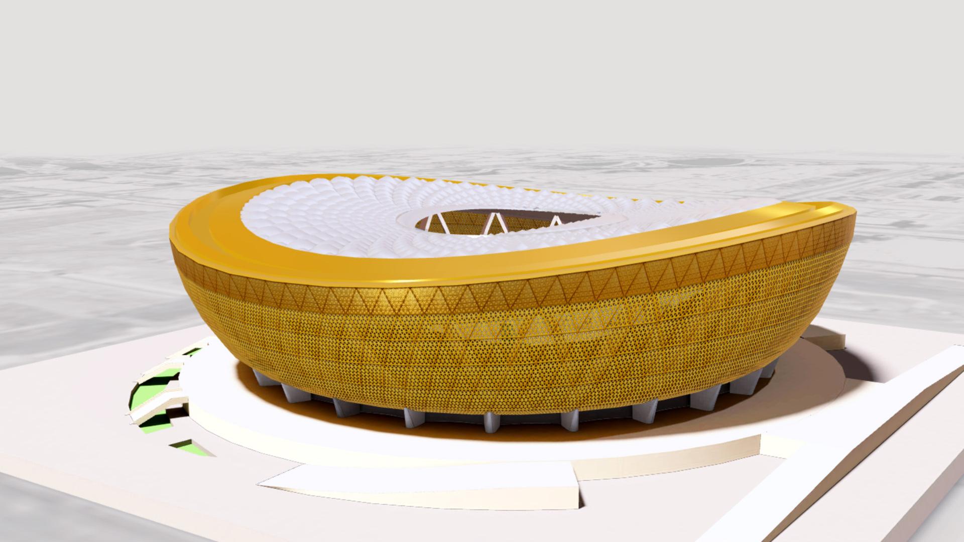 Ein 3D-Modell des Lusail-Stadions in Katar - Final-Stadion bei der umstrittenen Fußball-Weltmeisterschaft im Emirat.