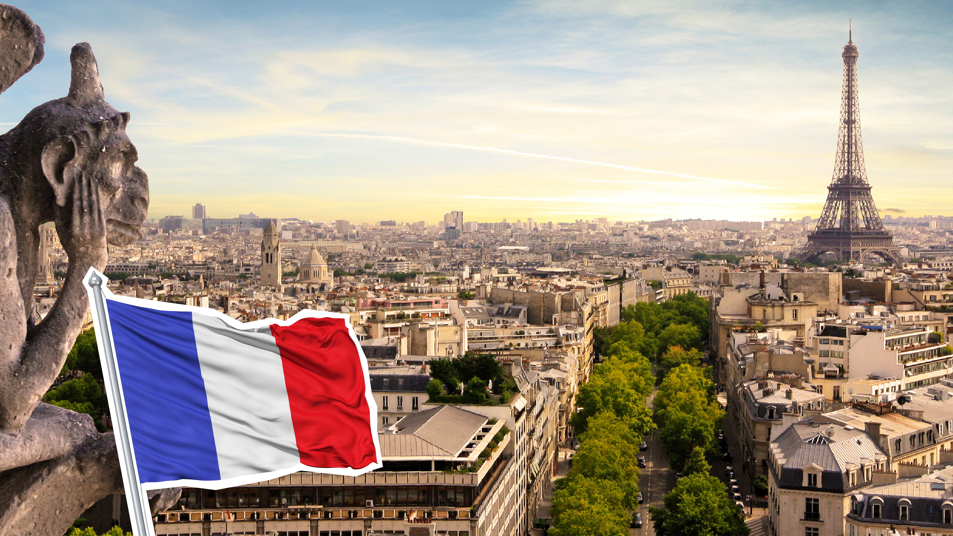 Paris Stadtansicht mit französischer Flagge