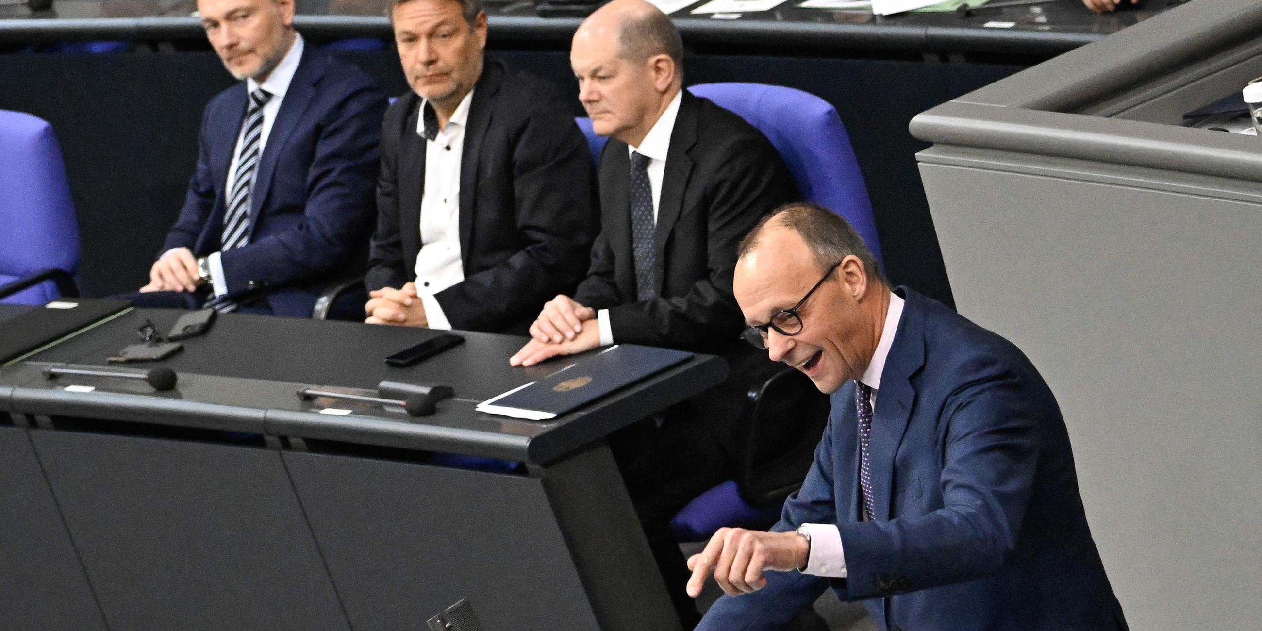 Friedrich Merz im Bundestag in Berlin, aufgenommen am 28.22.2023