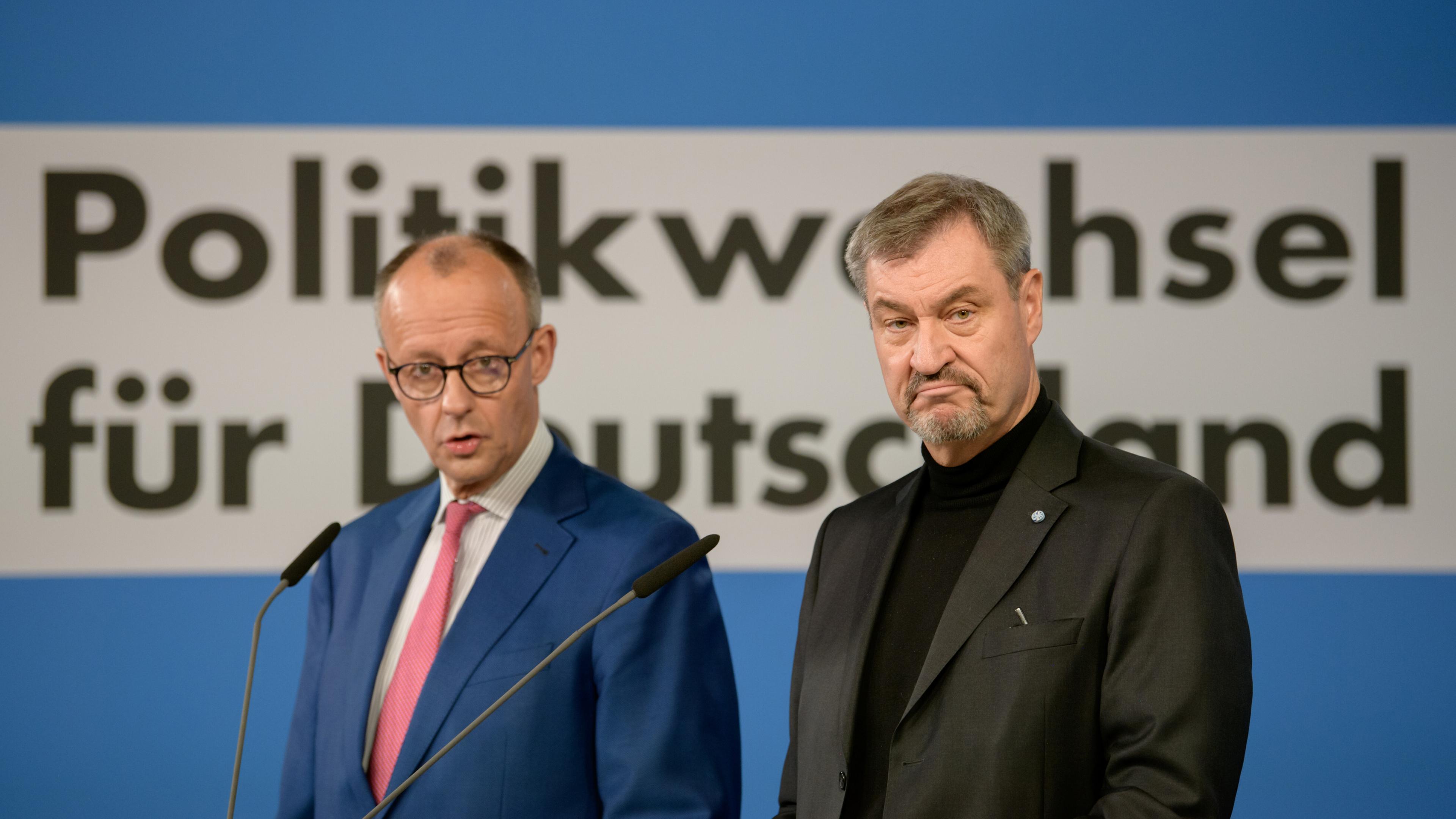 Berlin: Friedrich Merz und Markus Söder bei der Vorstellung des Wahlprogramms der Union