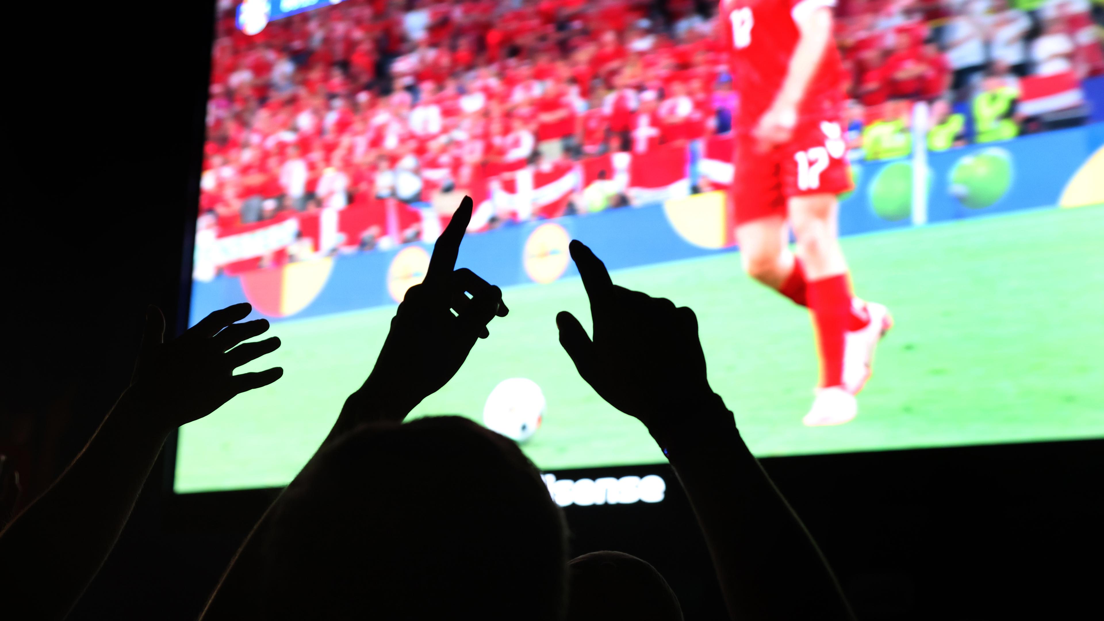 Jubel während des EM-Fußballspiels zwischen Deutschland und Dänemark beim Public Viewing in München.