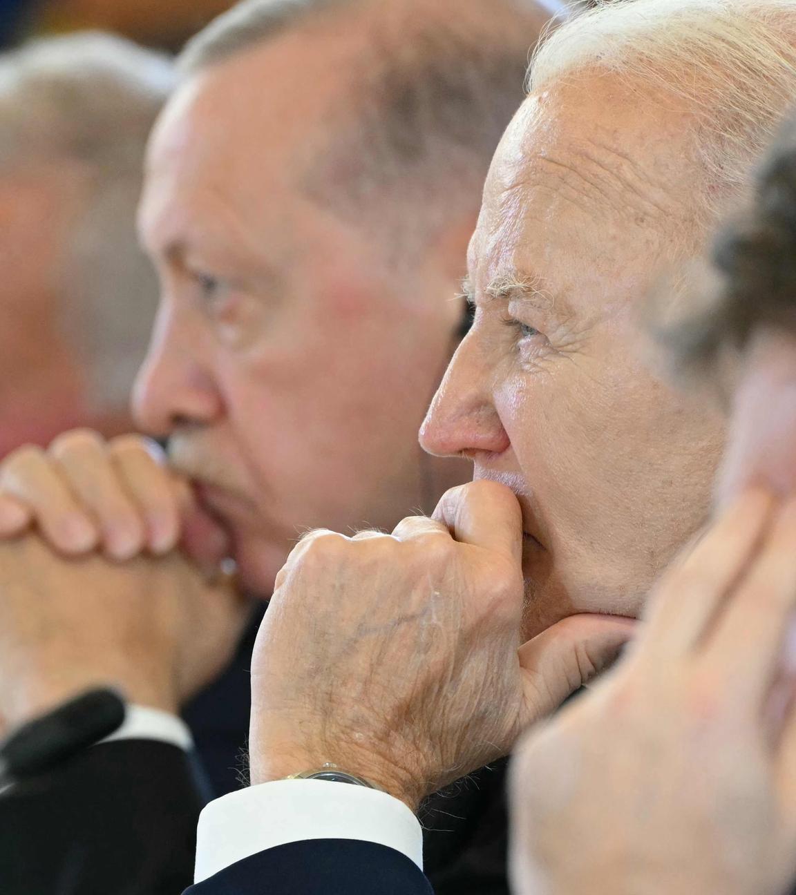 Us-Präsident Biden und der türkische Präsident Erdogan bei einer Konferenz zu Ki auf dem G7-Gipfel in Bari, Italien.