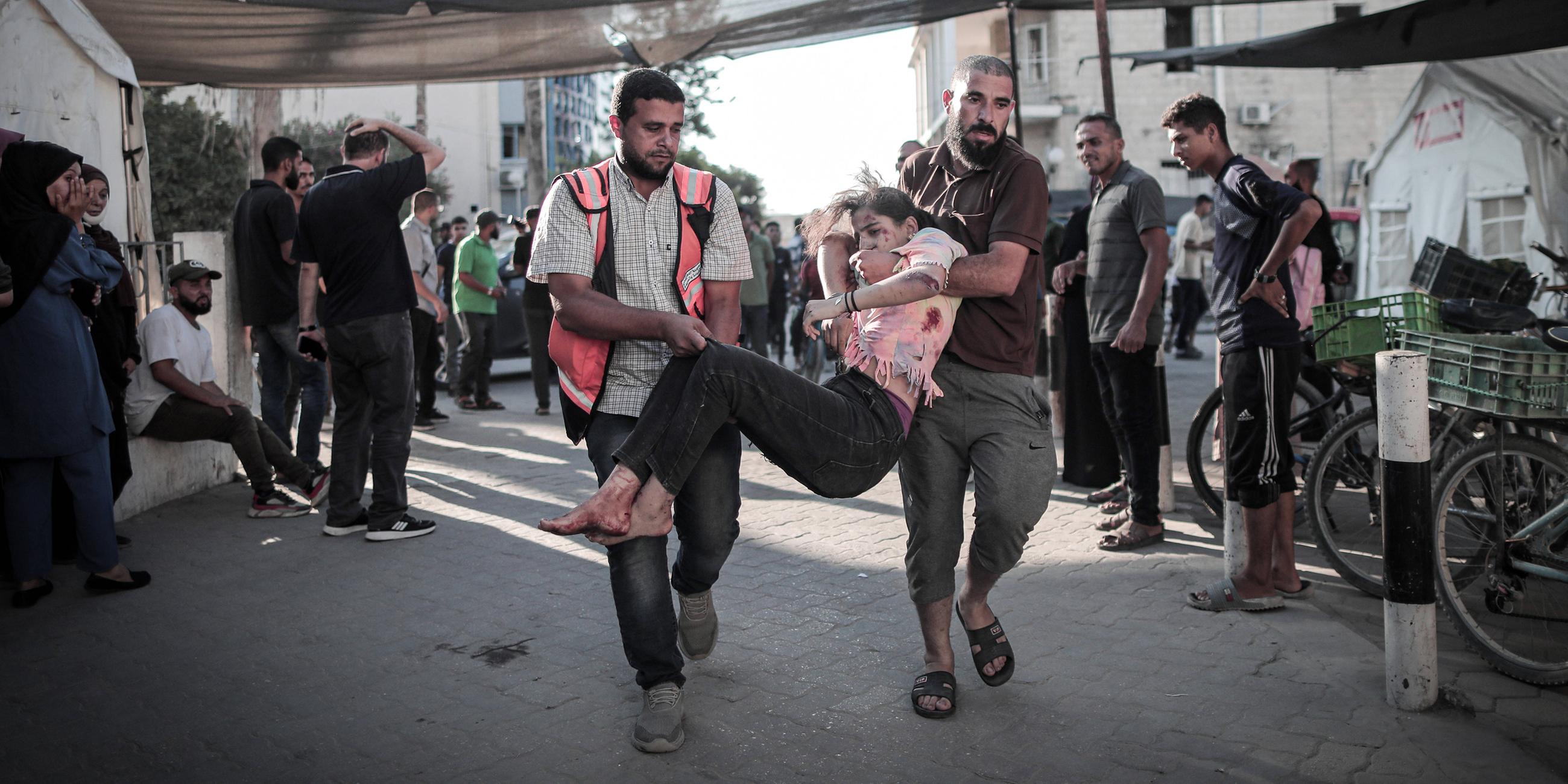 Injuries from various stages of Gaza City strike at the Arab High Hospital in 