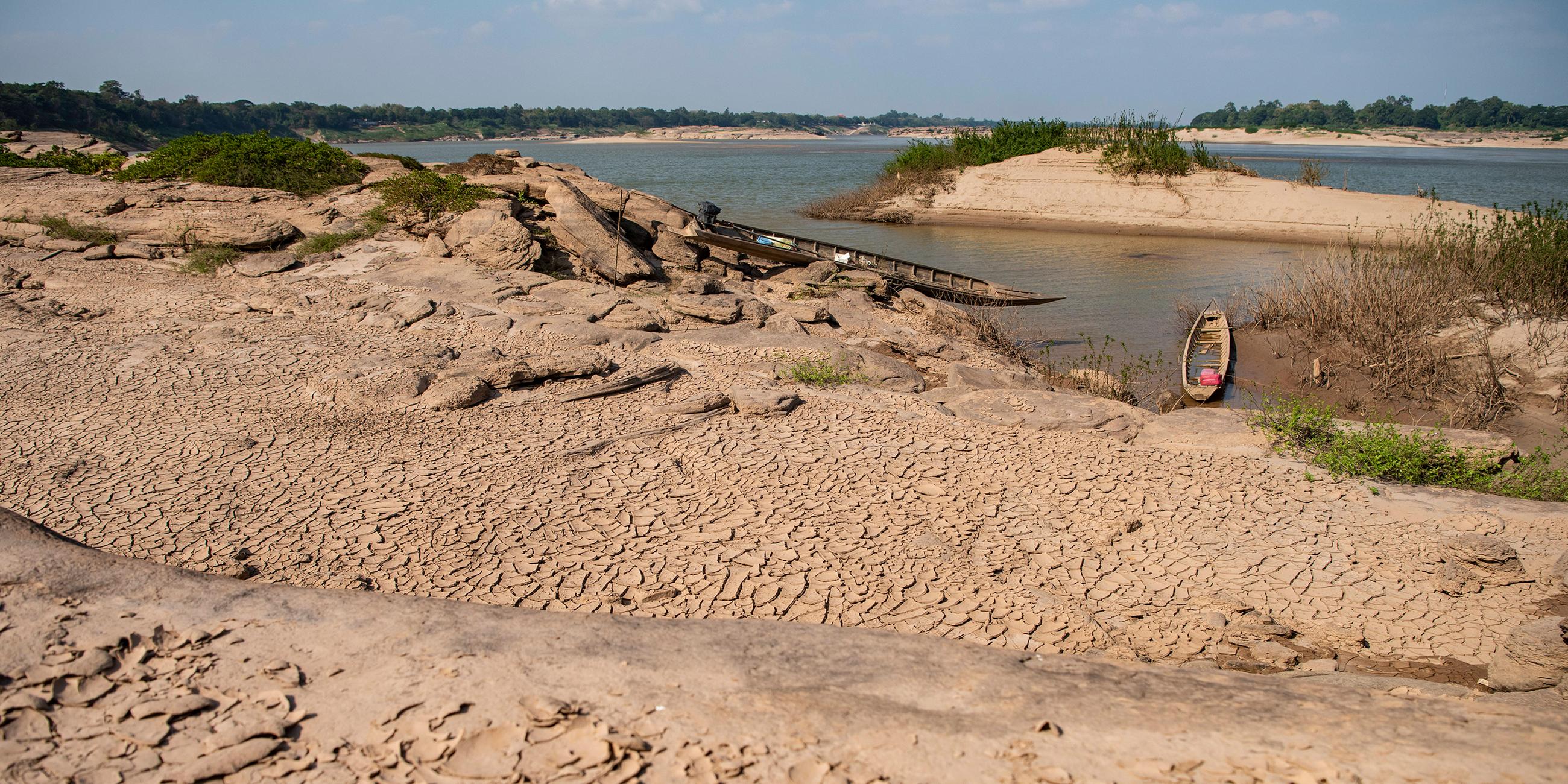 Extremer Niedrigwasserstand auf dem Mekong 2023