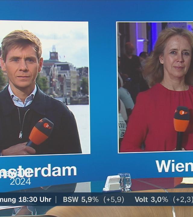 ZDF-Korrespondenten Gunnar Krüger und Britta Hilpert berichten über die Europawahl 2024.