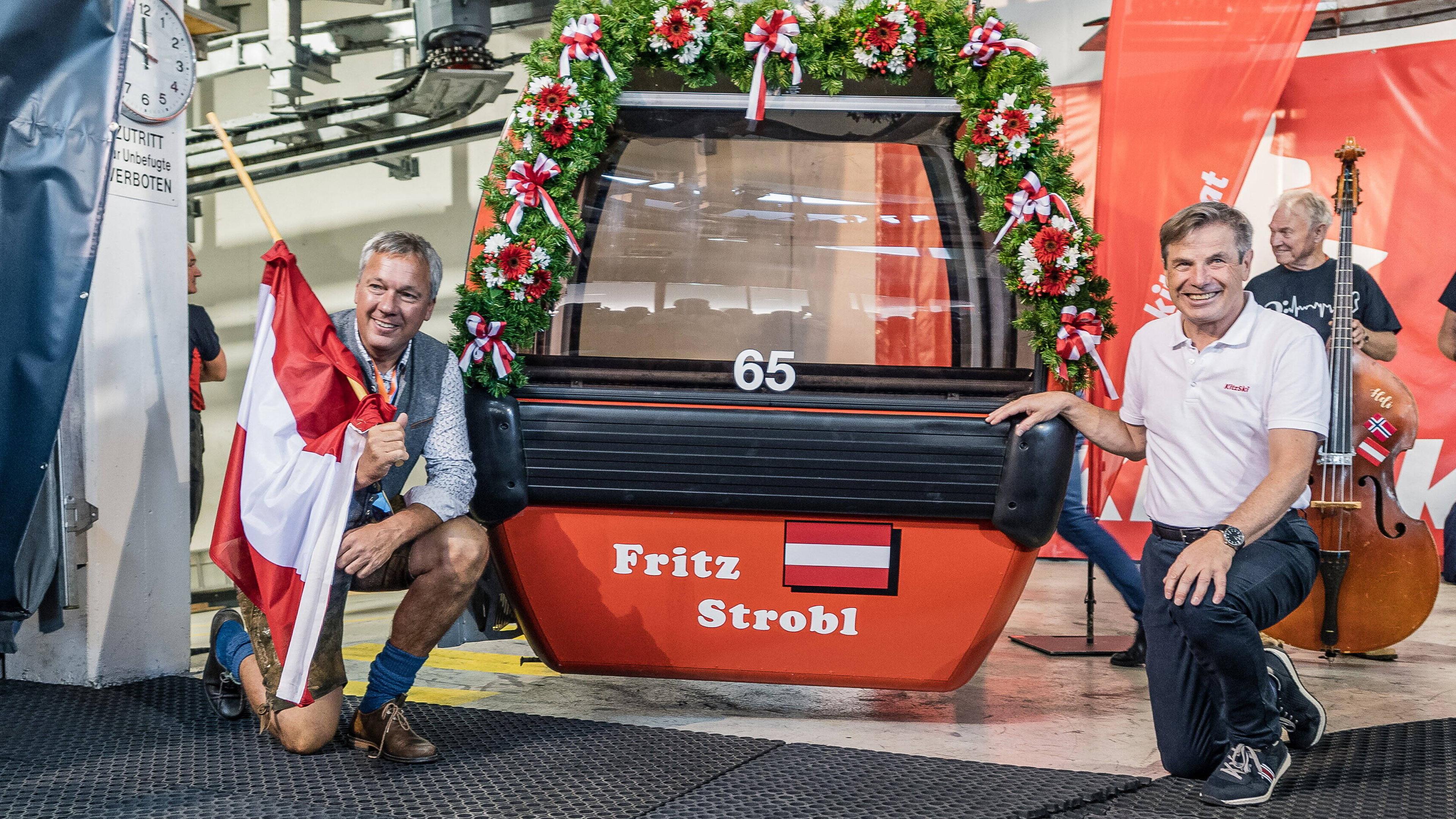 Archiv: Fritz Strobl (AUT), Anton Bodner (Vorstandsvorsitzender der Bergbahn AG Kitzbühel) 