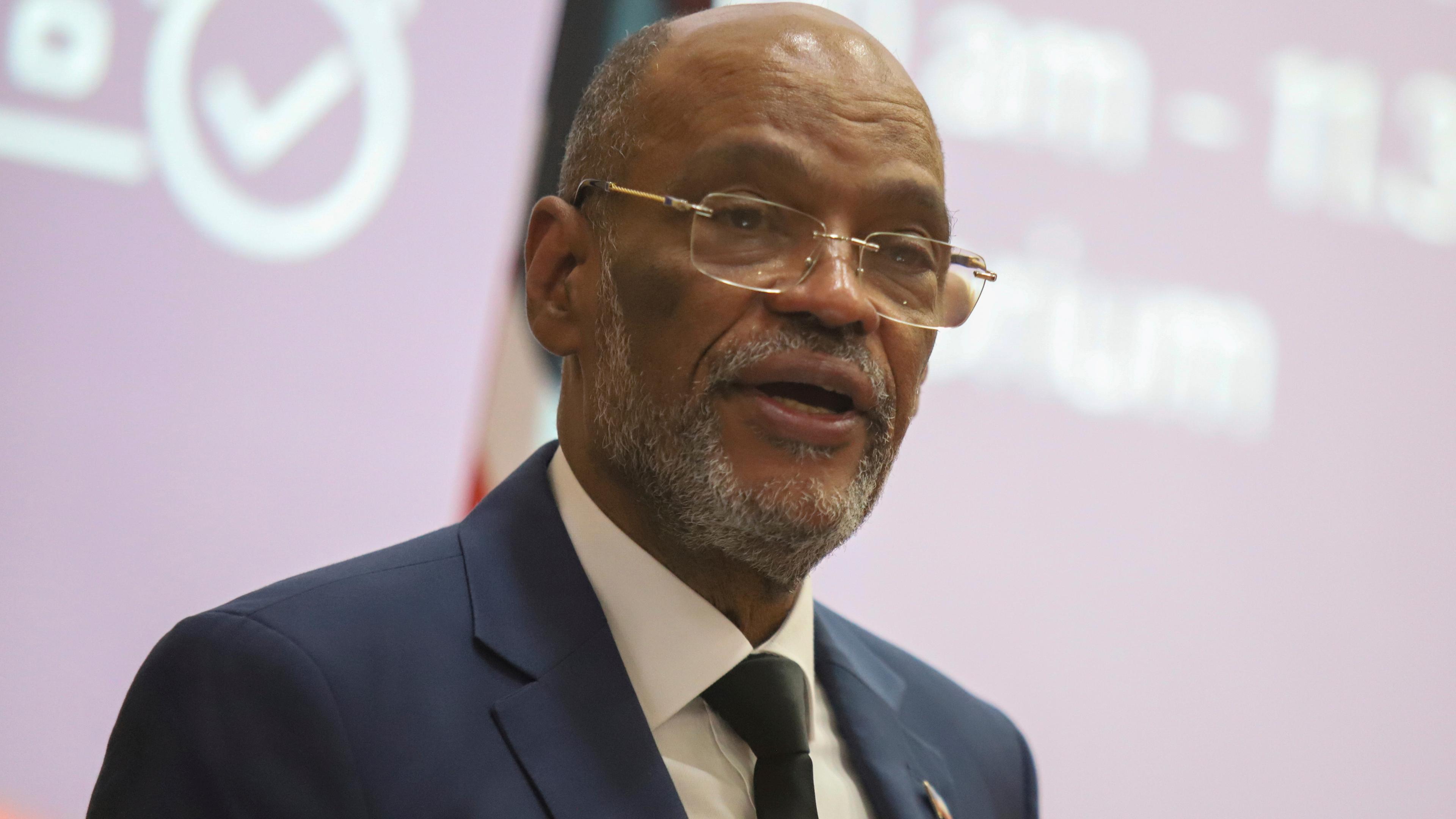 Ariel Henry, Premierminister von Haiti, hält eine öffentliche Vorlesung an der United States International University (USIU) in Nairobi, Kenia, am 1. März 2024.