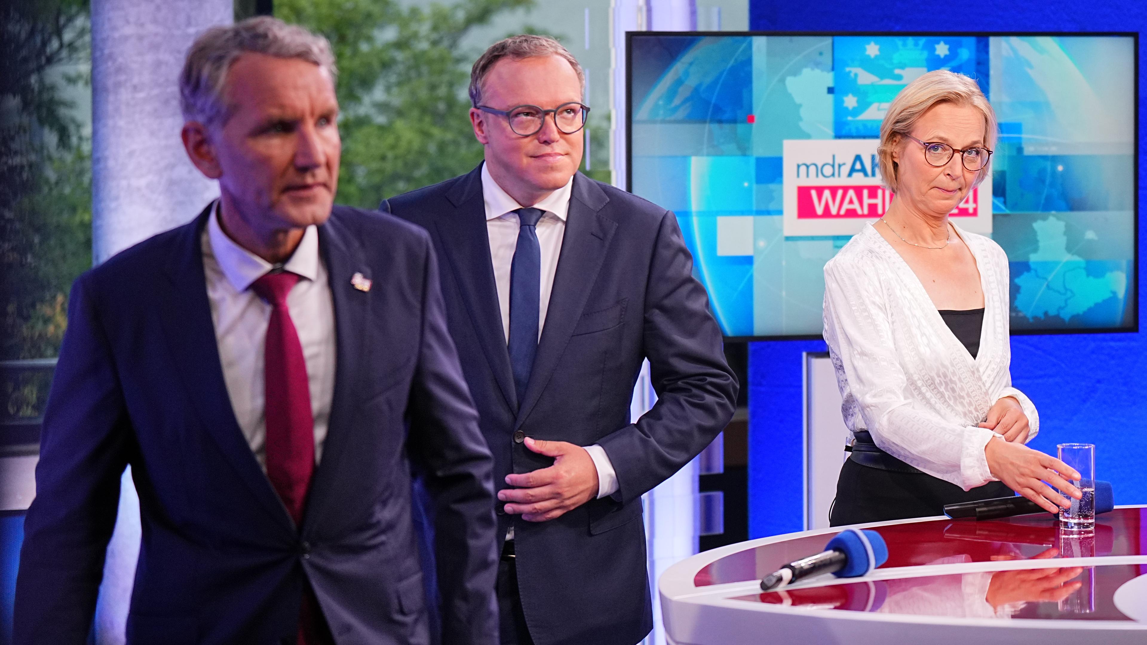 Runde der Spitzenkandidaten in Thüringen: Björn Höcke, Katja Wolf und Mario Voigt