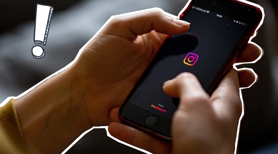 Instagram-App auf Handy mit Ausrufezeichen