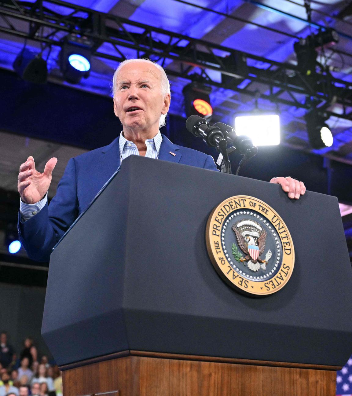 US-Präsident Joe Biden spricht am 28. Juni 2024 bei einer Wahlkampfveranstaltung in Raleigh, North Carolina. 
