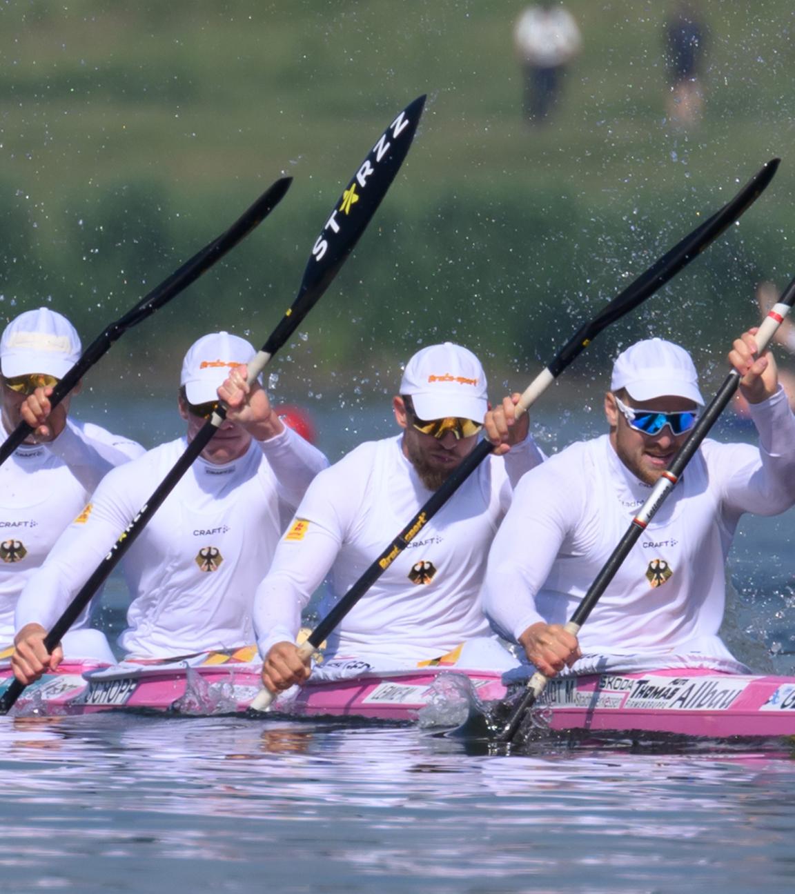 Max Rendschmidt, Max Lemke, Jacob Schopf und Tom Liebscher-Lucz aus Deutschland treten beim ICF Kanu-Kajak-Weltcup an. 