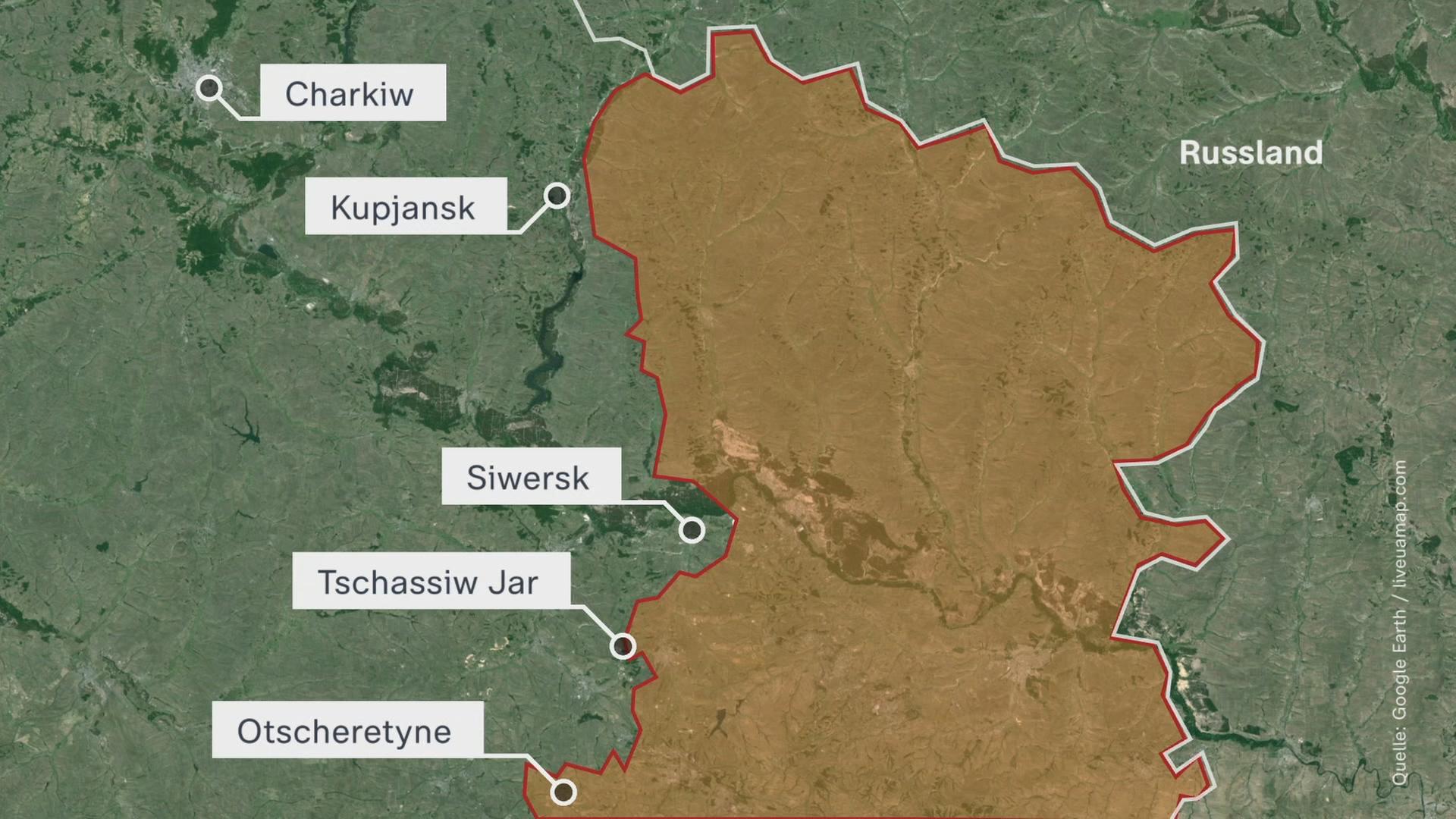 Karte Russland mit Charkiw, Kupjansk