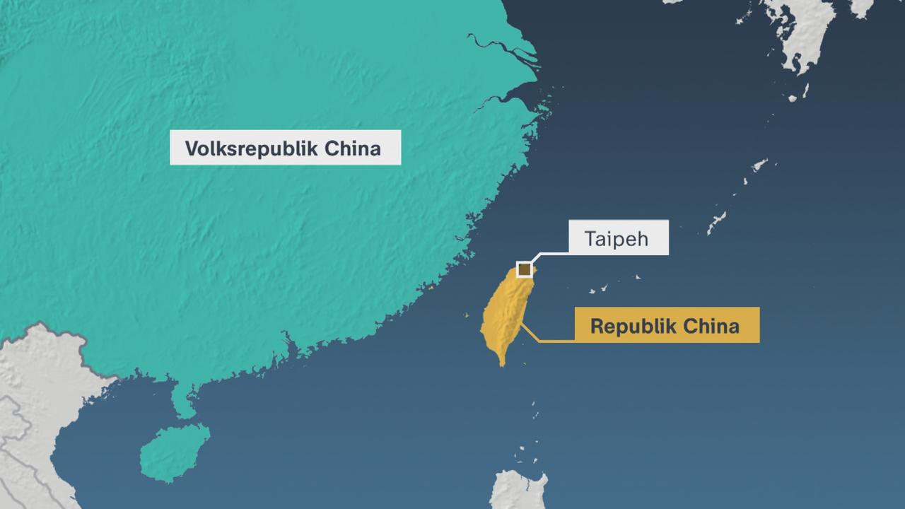 Karte von China (blau) und Taiwan (gelb).