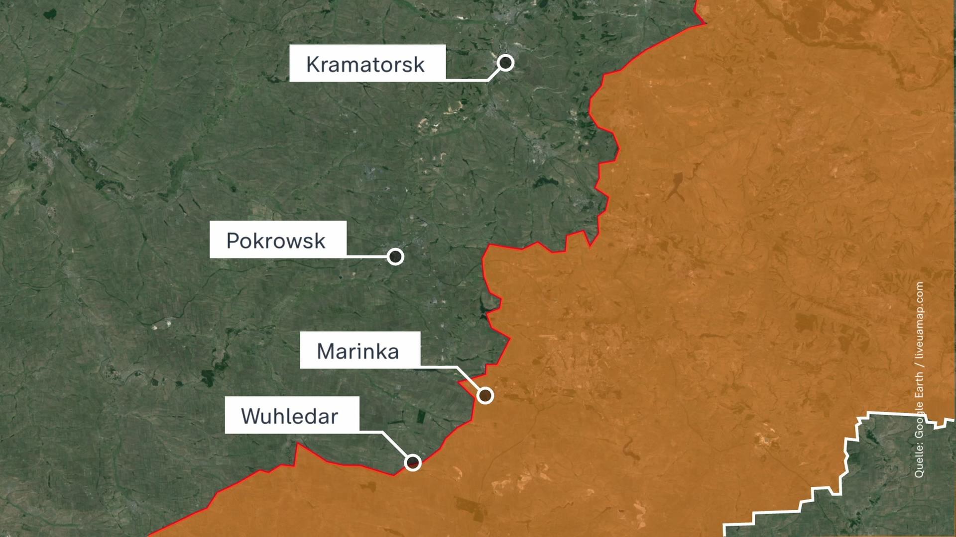 Karte Russland, Donezk, Marinka, Wuhledar