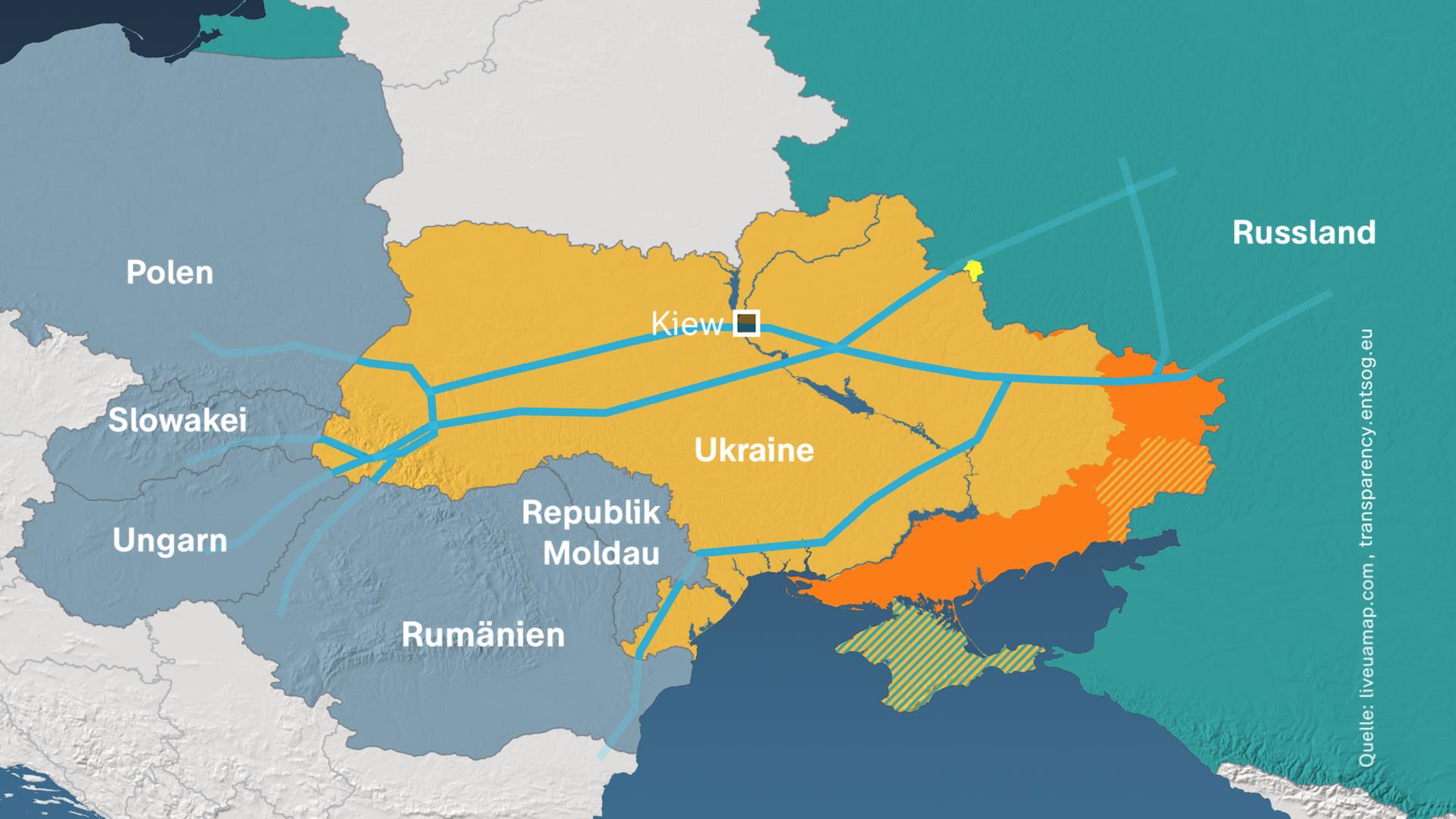 Karte der Gas-Pipelines in der Ukraine